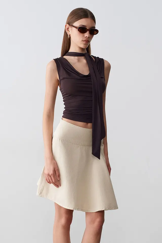 DILVIN High-Waist Cotton Poplin A-Line Mini Skirt