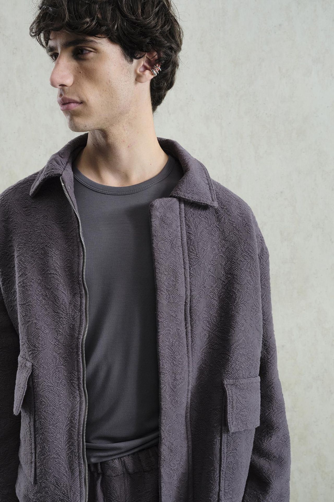 GIESTO Textured Cotton Jacket with Zipper Closure 5