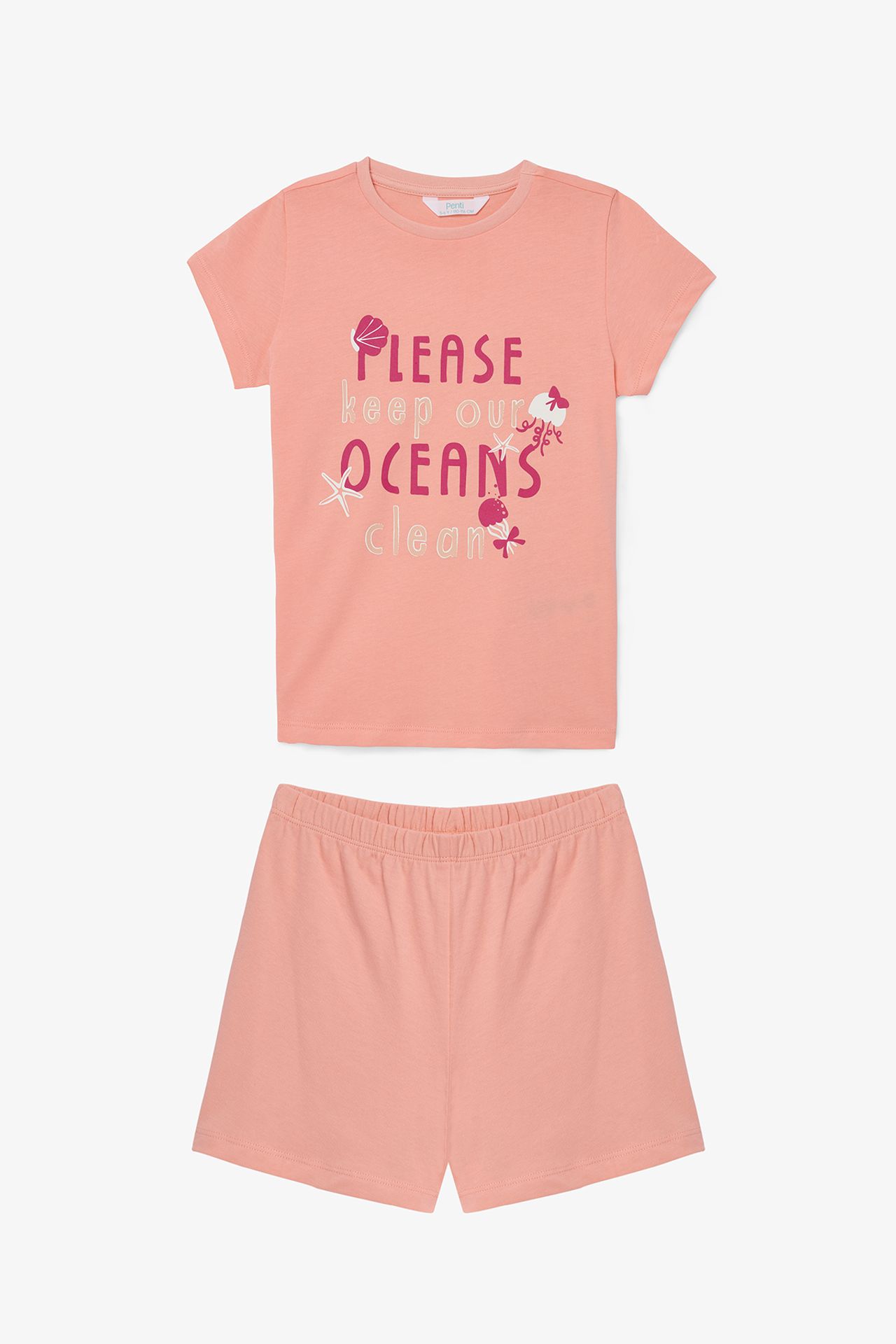PENTI Girls' Keep Our Ocean Cotton Pajama Set 4