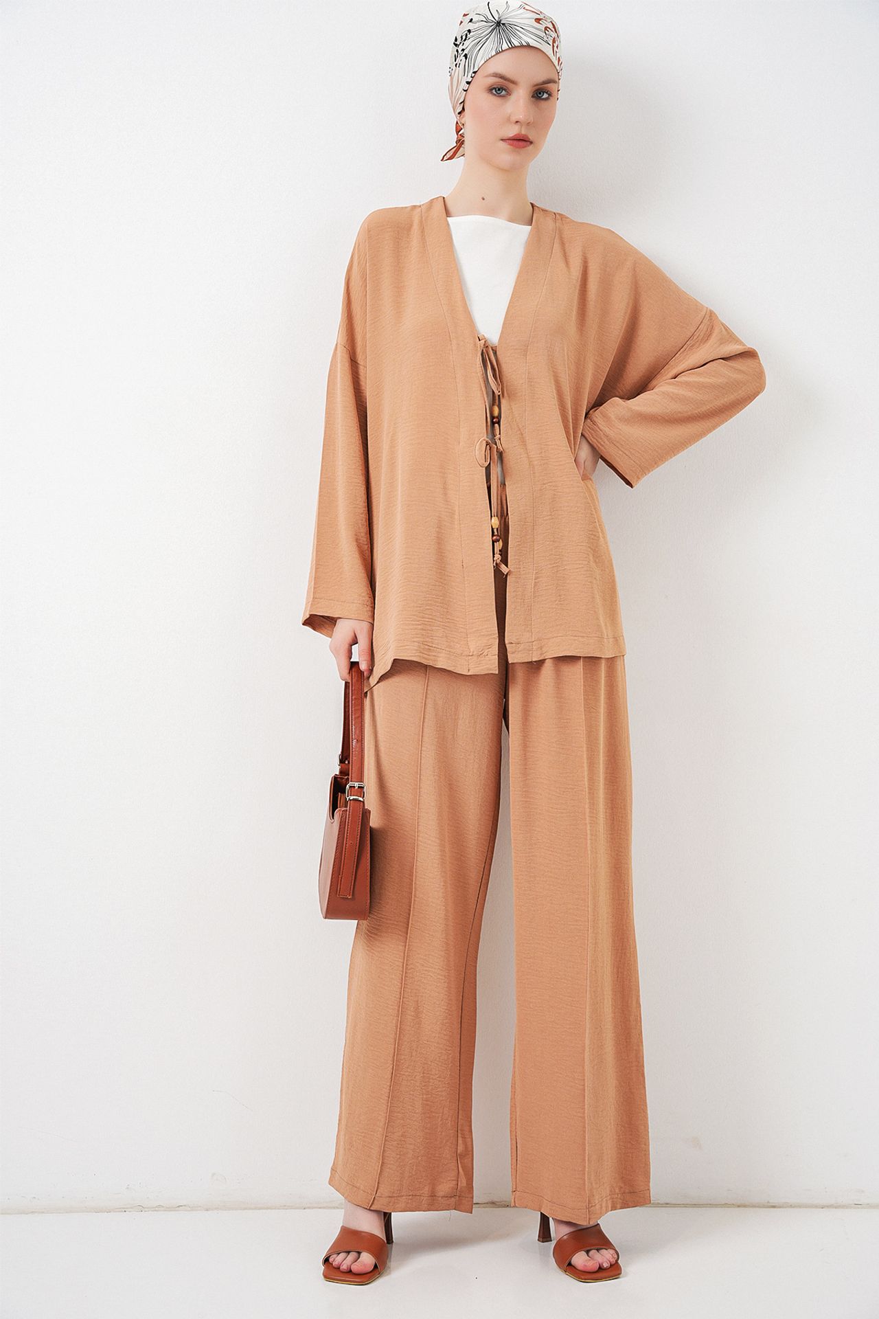 BDART Textured V-Neck Long Cardigan and Pants Set 3