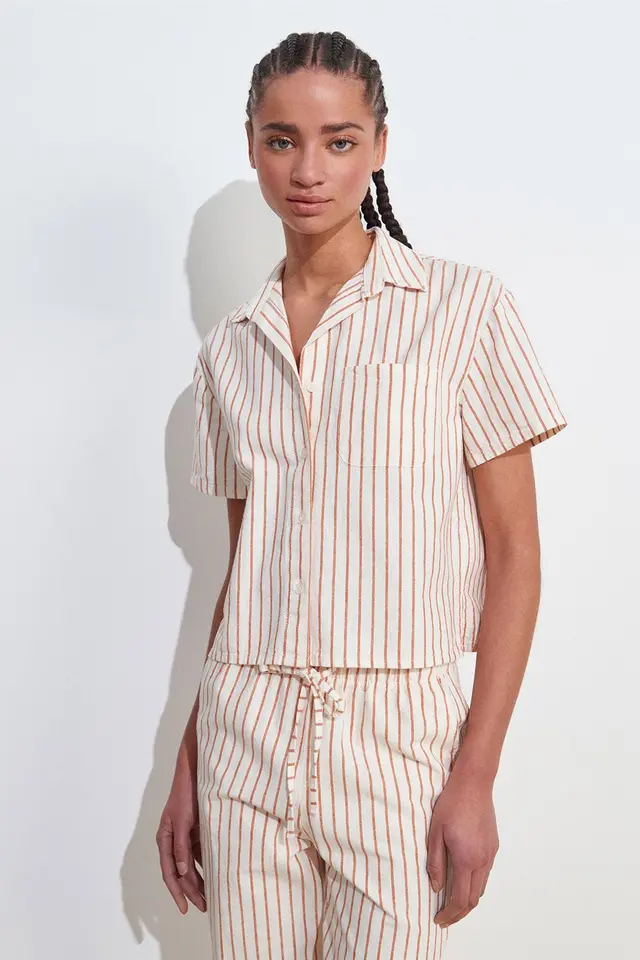 DILVIN Linen Blend Short-Sleeve Button Shirt