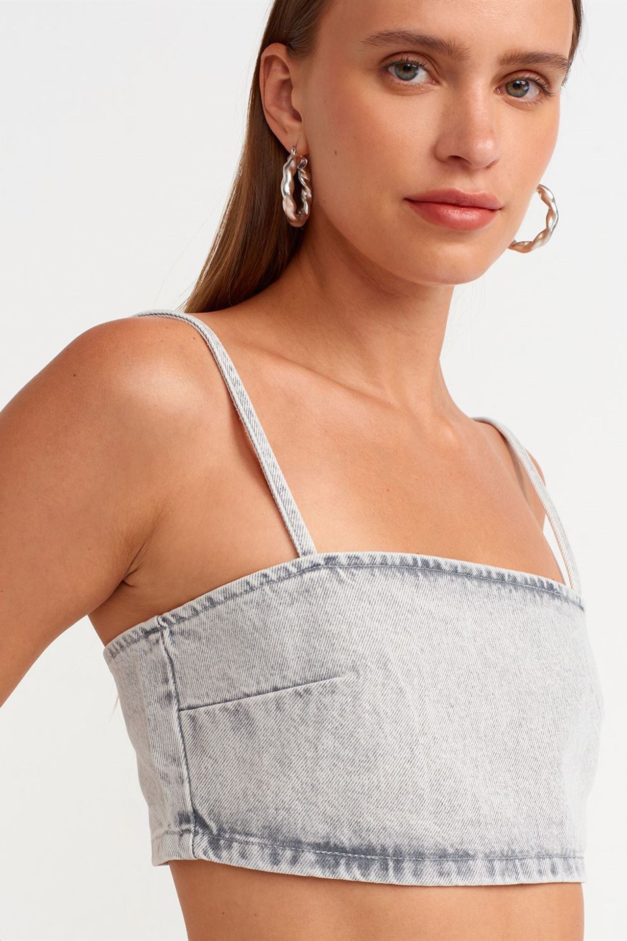 DILVIN Women's Strapless Cropped Denim Top 4