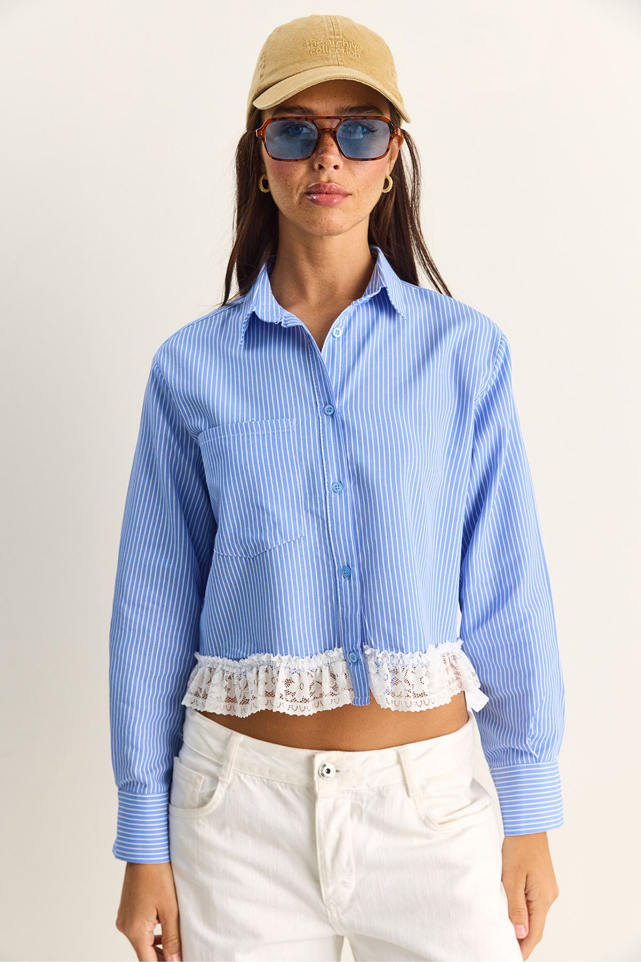 LUCCI Striped Crop Button-Front Shirt 3