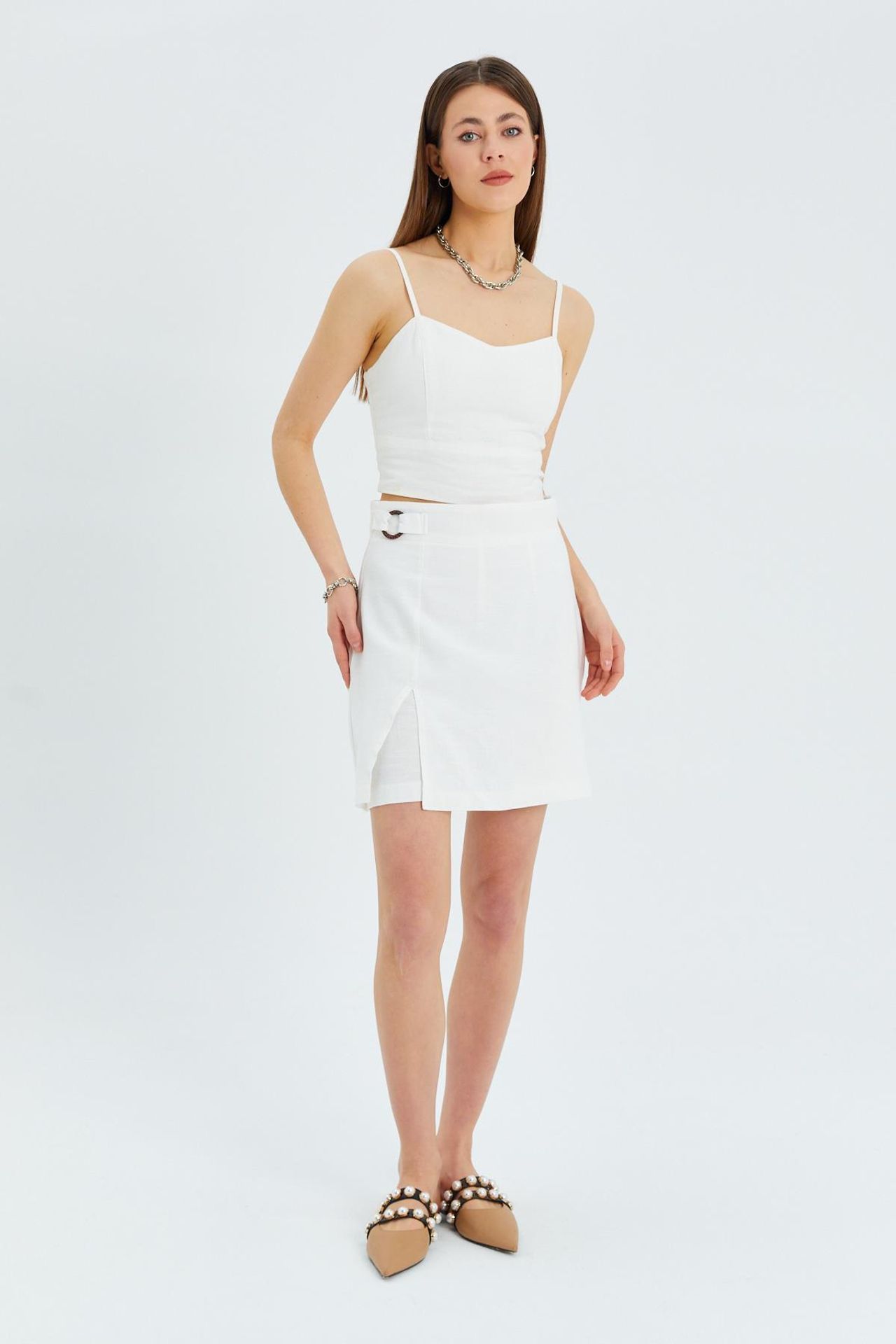 Belted High-Waist Wrap Front Shorts with Slit Detail 1