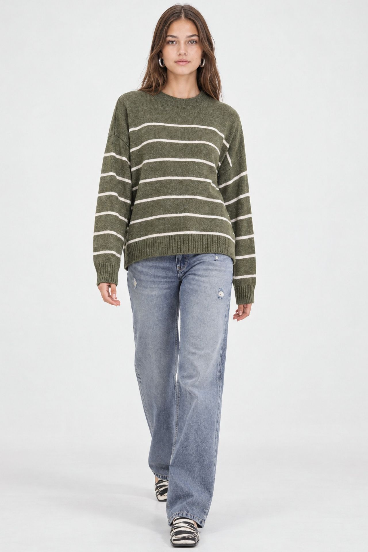 Striped Crew Neck Relaxed Knit Pullover Sweater 2