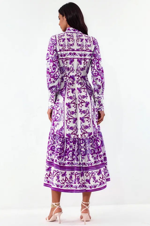 MSN Paisley Shirt Collar Maxi Dress