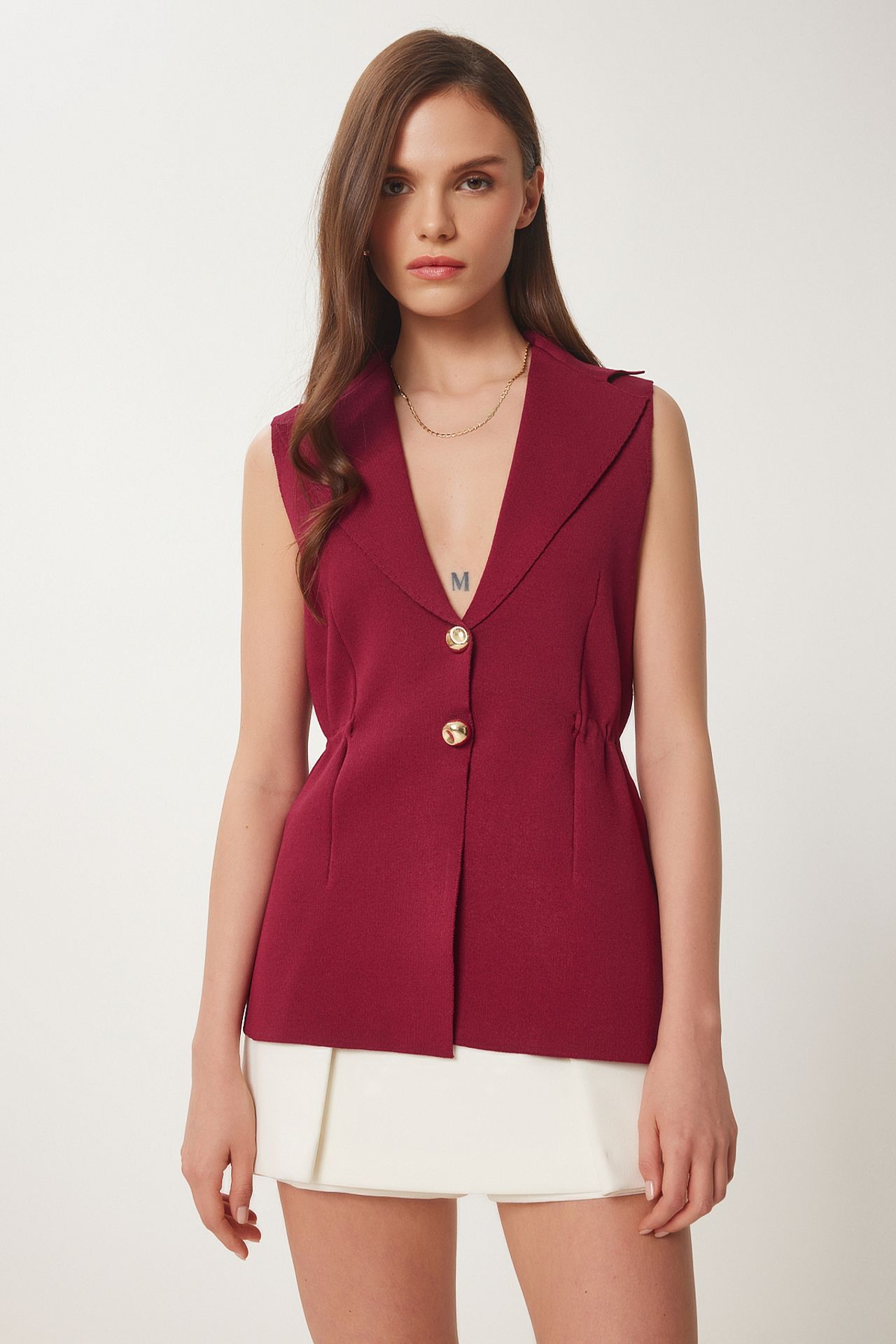 ISTANBUL Crepe Woven Sleeveless Waistcoat with Jacket Collar 2