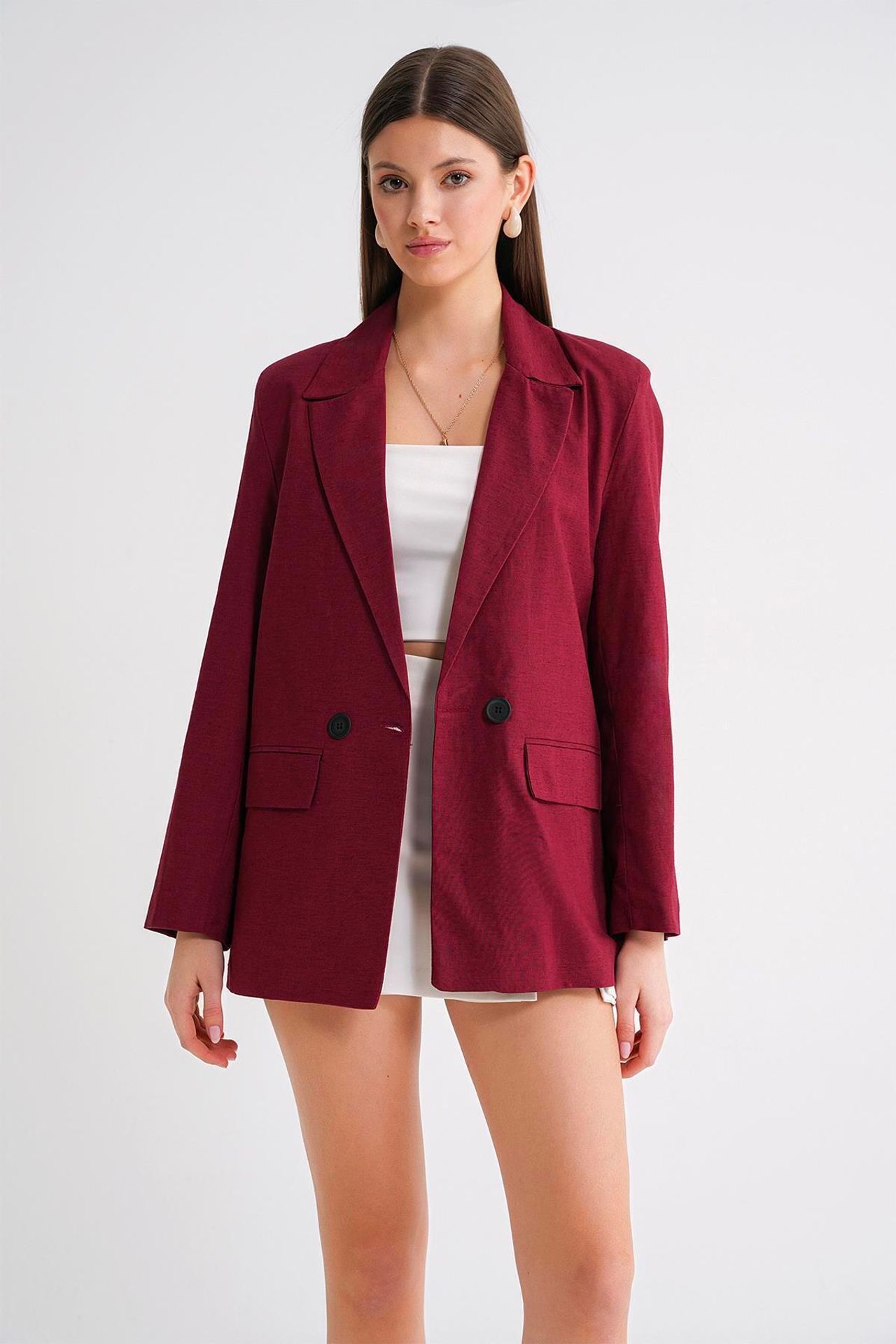 Mixray Linen Blend Buttoned Blazer Jacket 2
