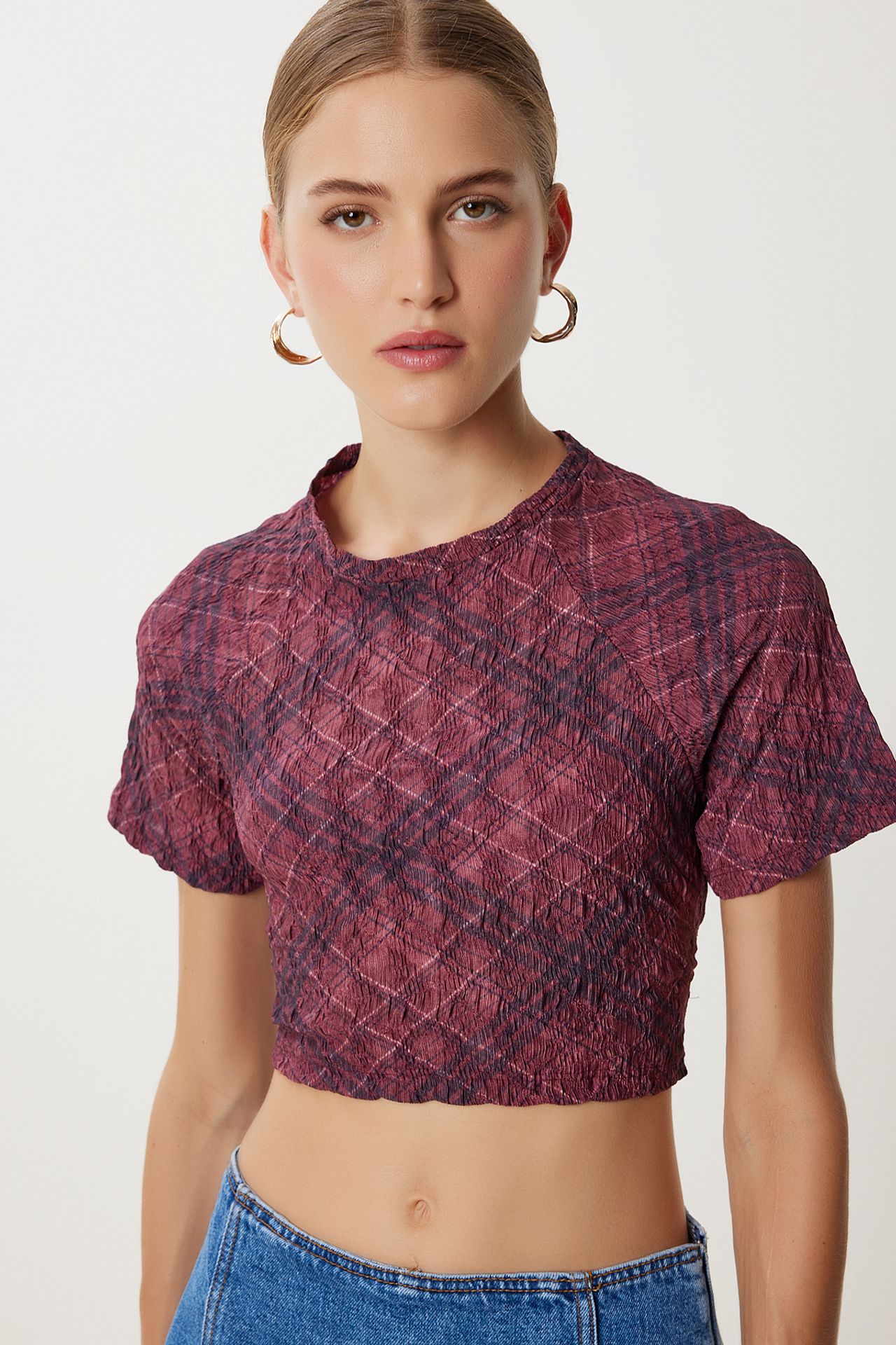 ISTANBUL Abstract Print Short Sleeve Slim Fit Crop Blouse 2