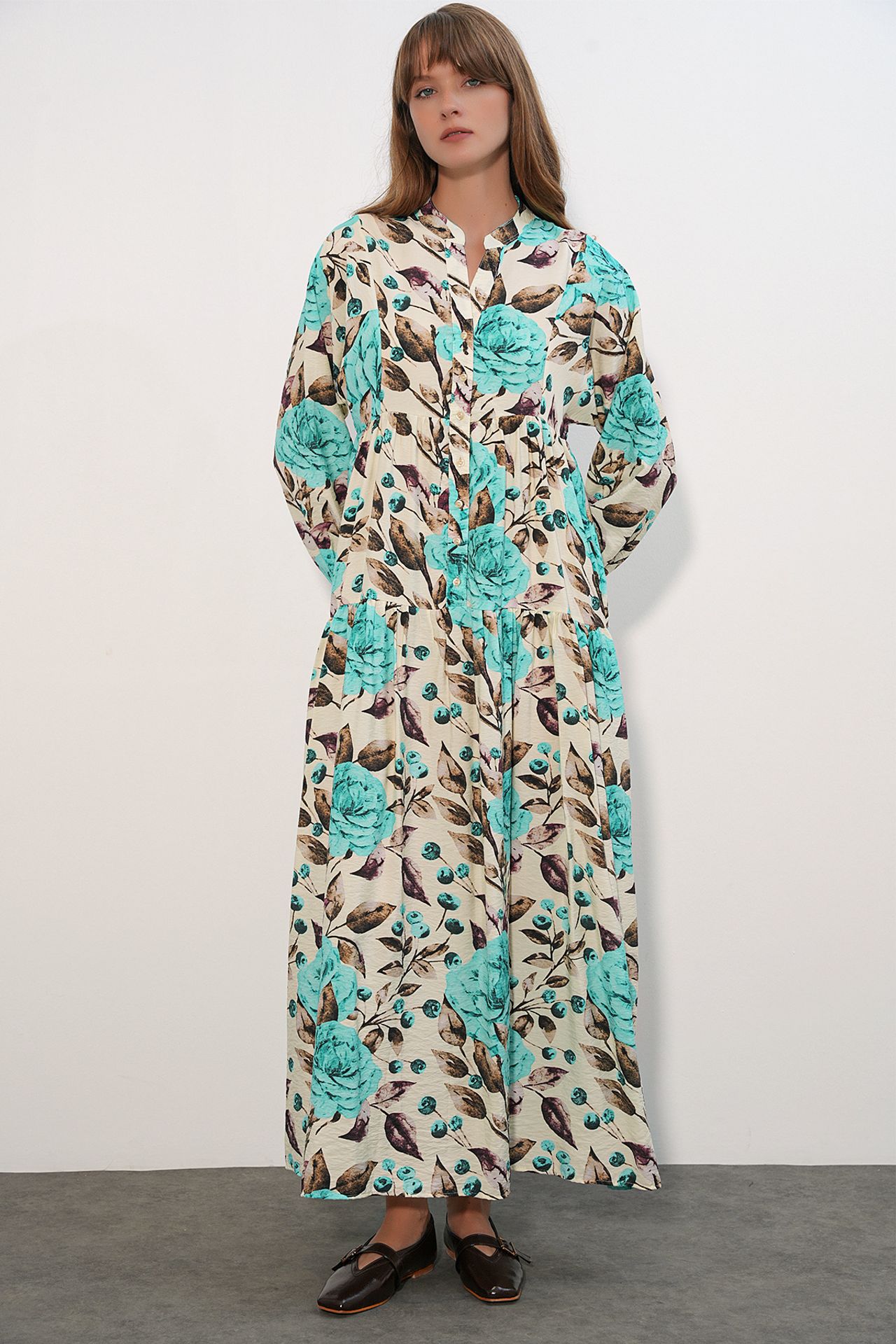 BDART Floral Maxi Dress With Mandarin Collar 3