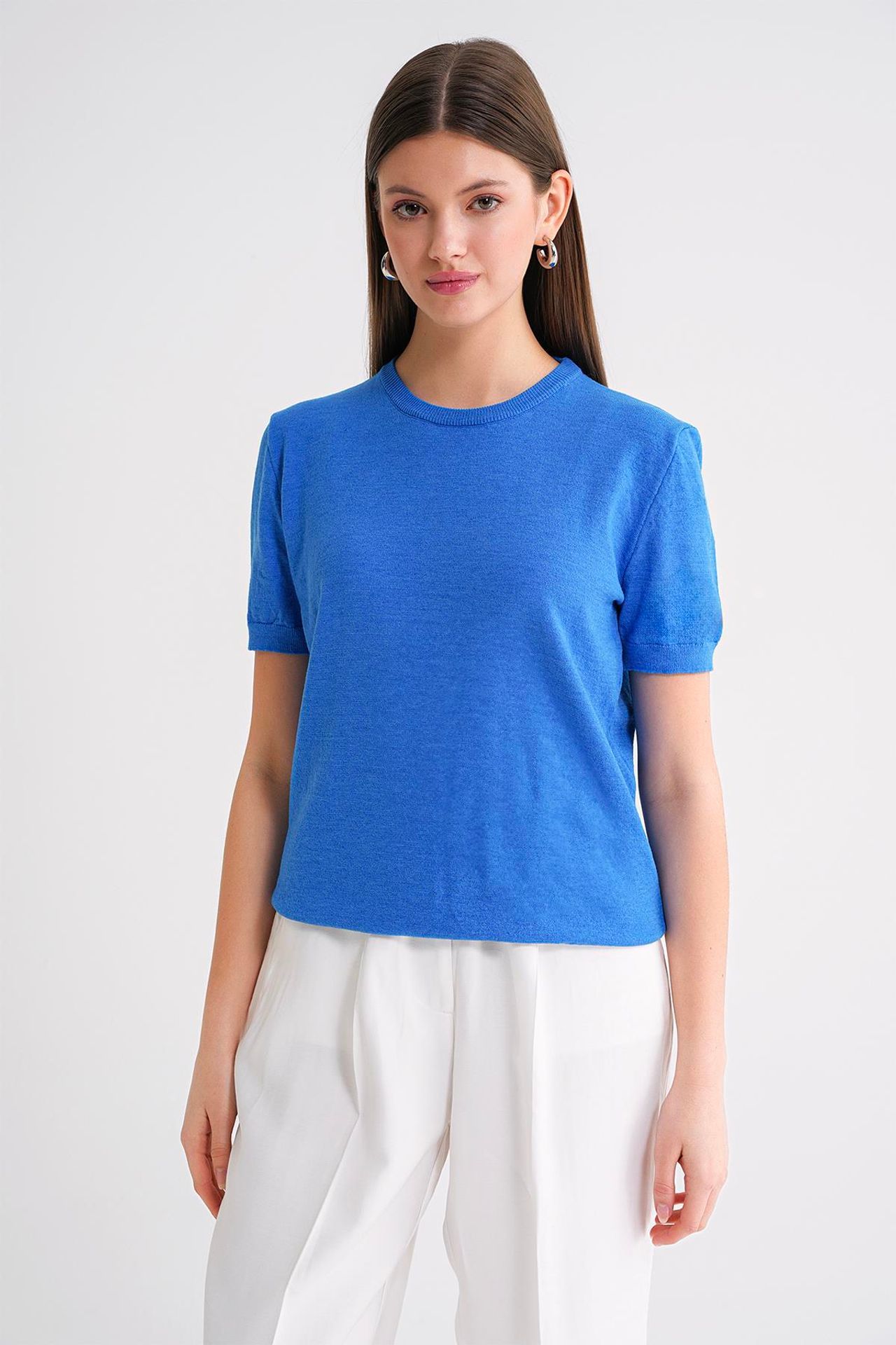 Mixray Crew Neck Short Sleeve Knit Sweater 1