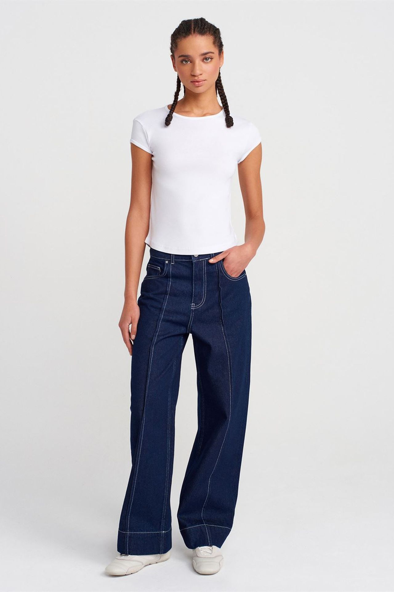 DILVIN Kadın Slim Fit Pamuklu Bisiklet Yaka Tişört 4