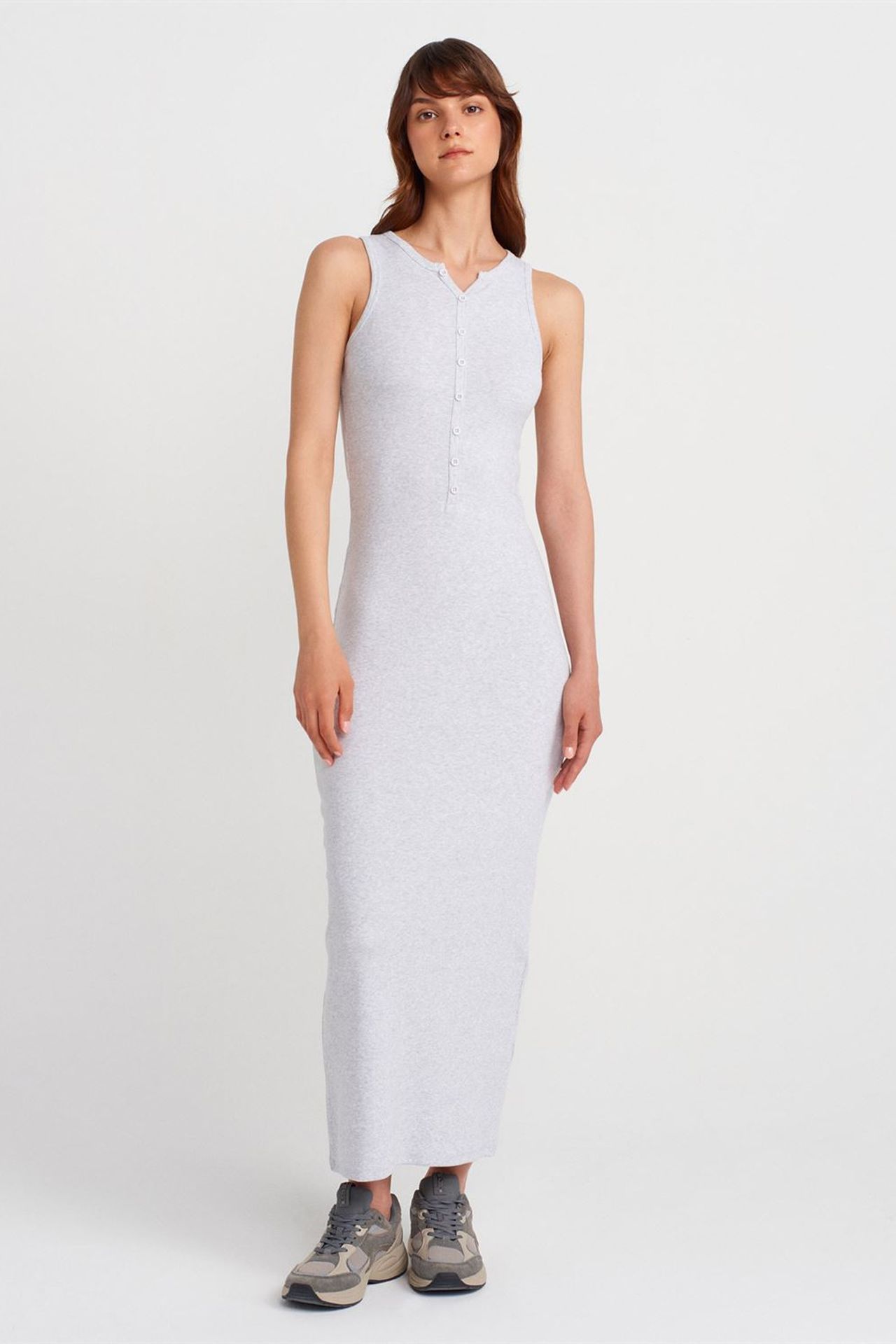 DILVIN Ribbed Cotton Blend Sleeveless Maxi Dress 1