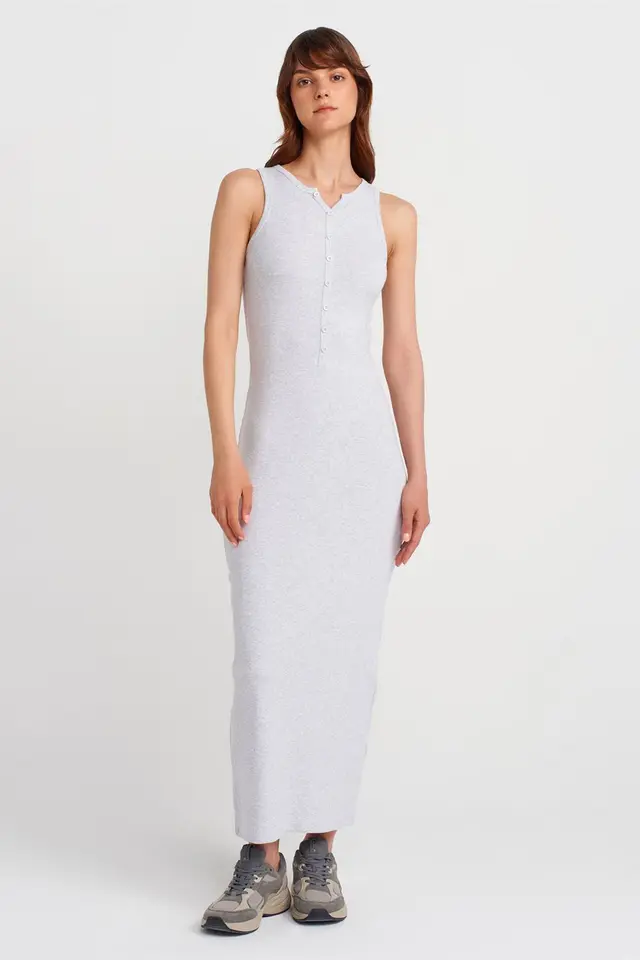 DILVIN Ribbed Cotton Blend Sleeveless Maxi Dress