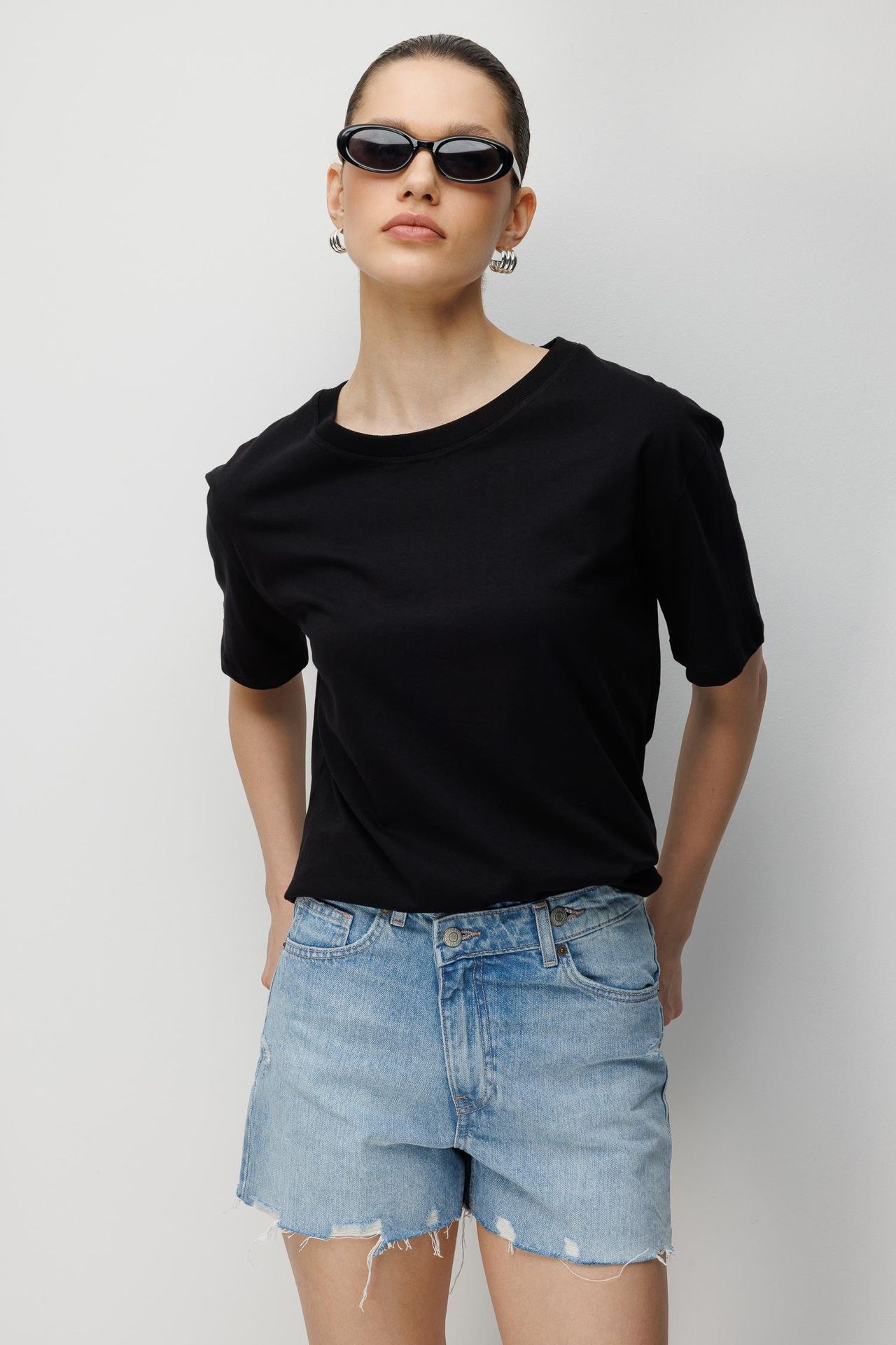 MIXRAY Oversized Ribbed Crew Neck T-Shirt 4