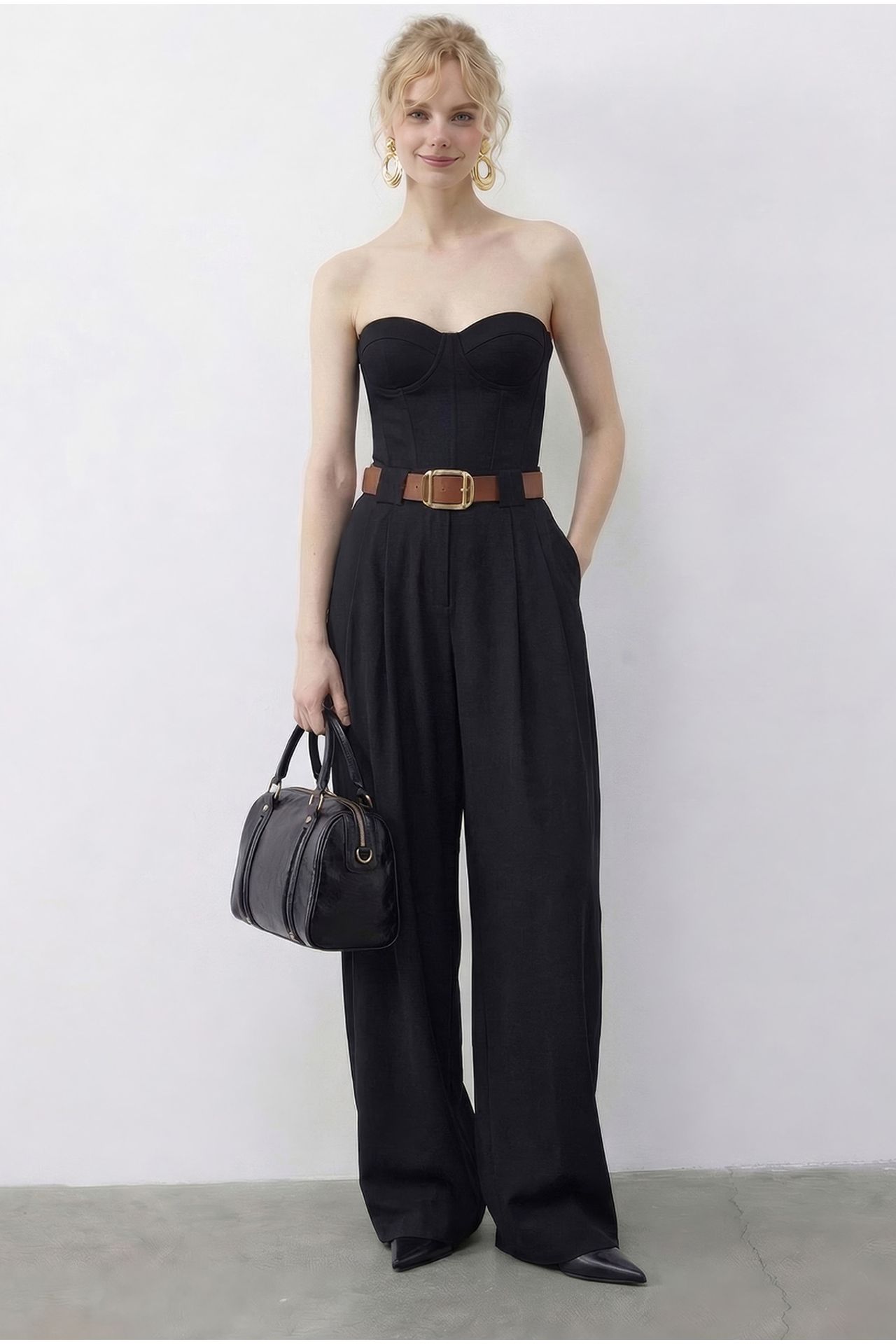 LUCCI High Waist Wide Leg Palazzo Pants with Belt 1