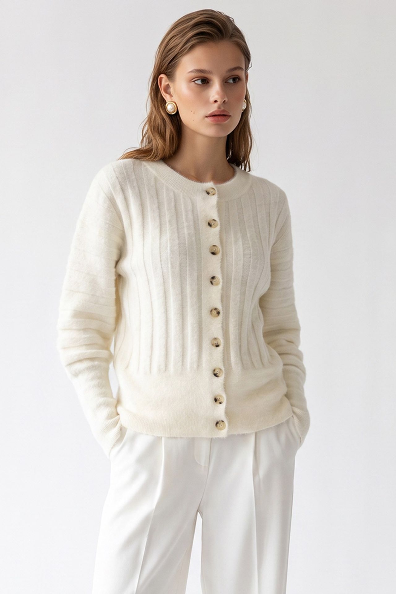 MIXRAY Women's Crew Neck Cardigan 5