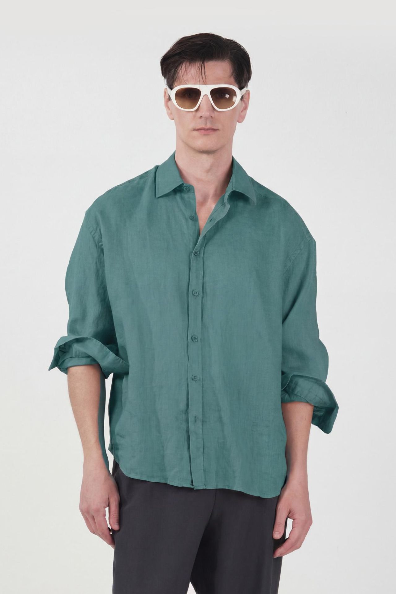GIESTO Men's oversized linen-blend long-sleeve shirt 1