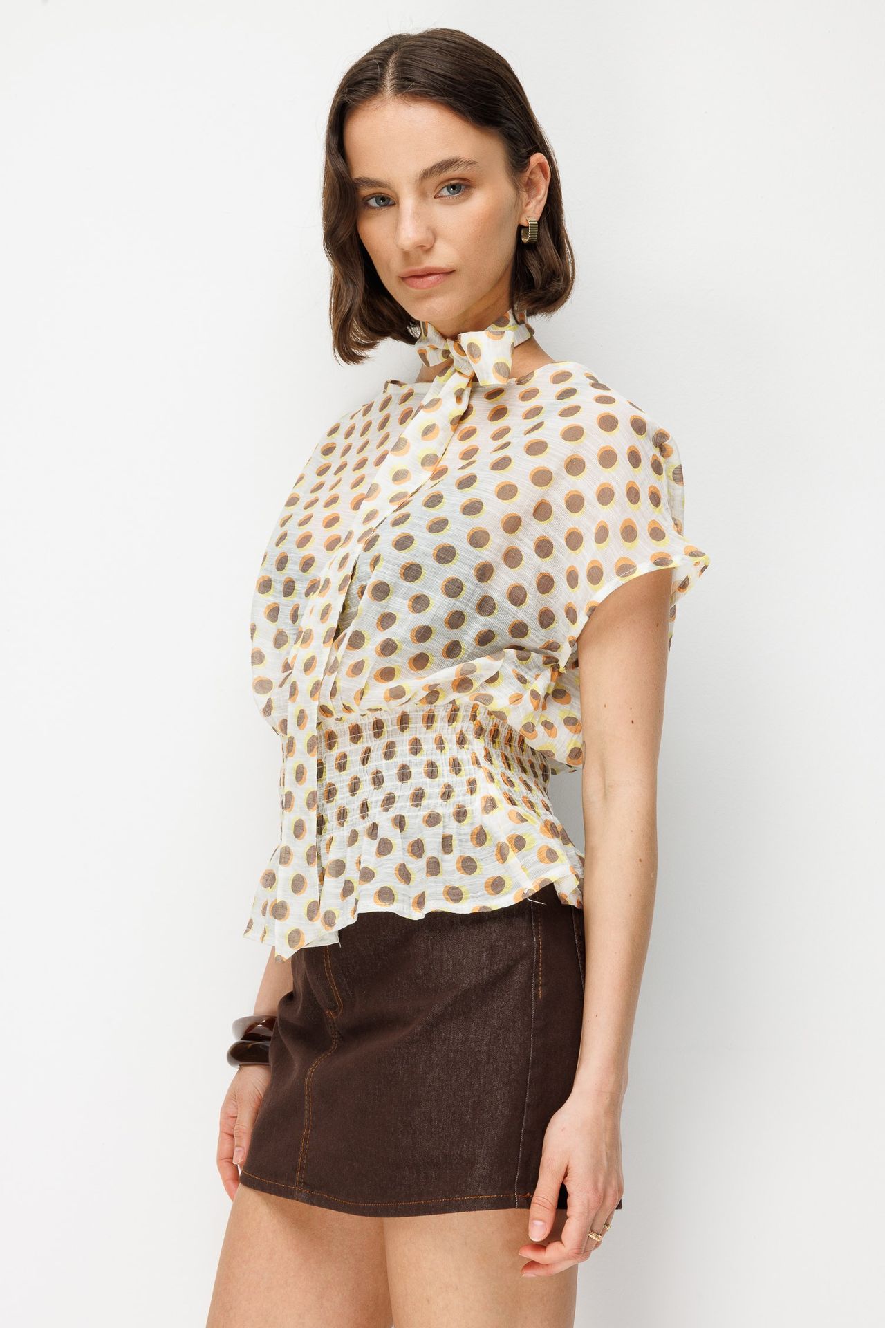 MIXRAY Choker Collar Polka Dot Blouse 6