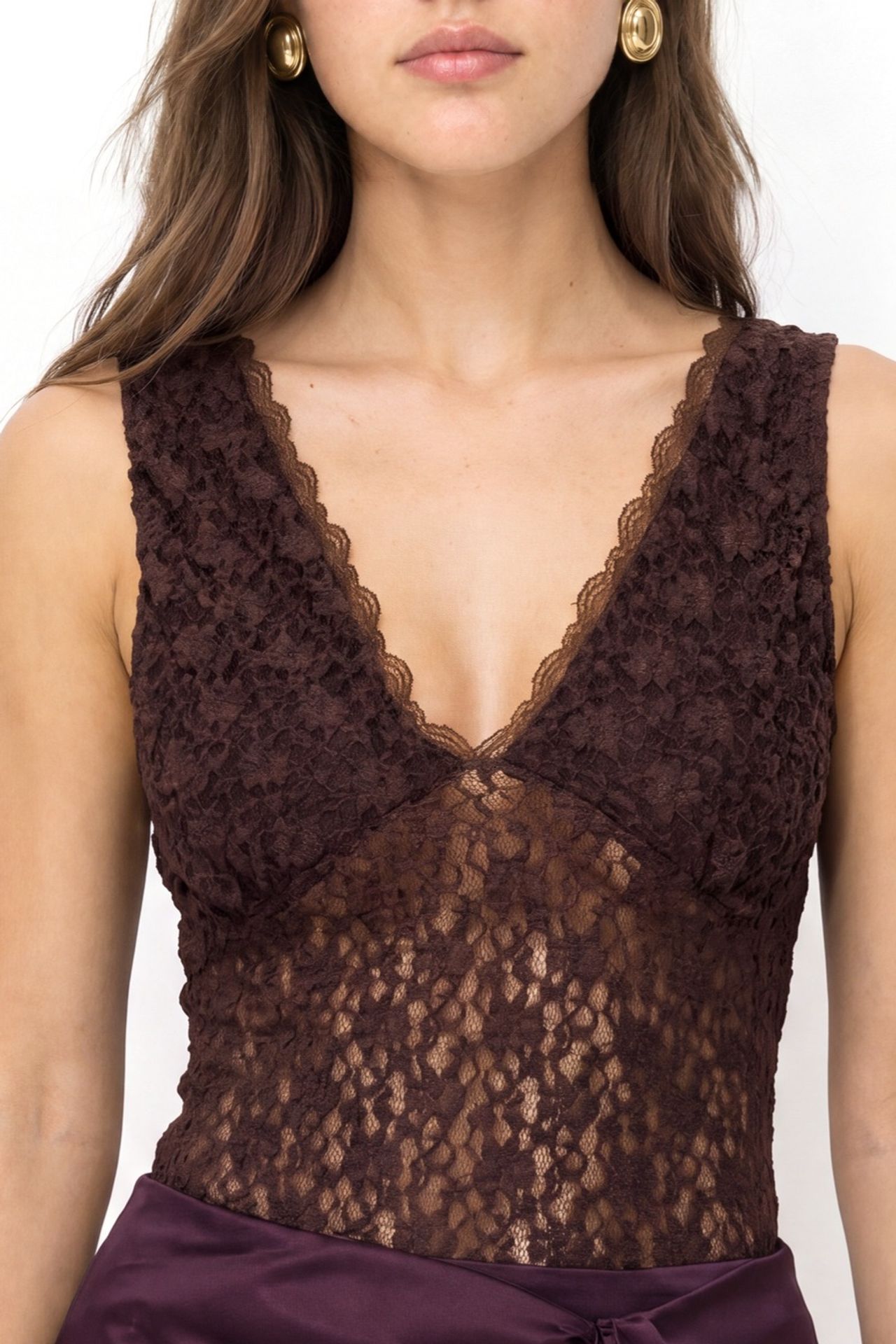 MIXRAY Women's Sleeveless Lace Cut-Out V-Neck Blouse 3