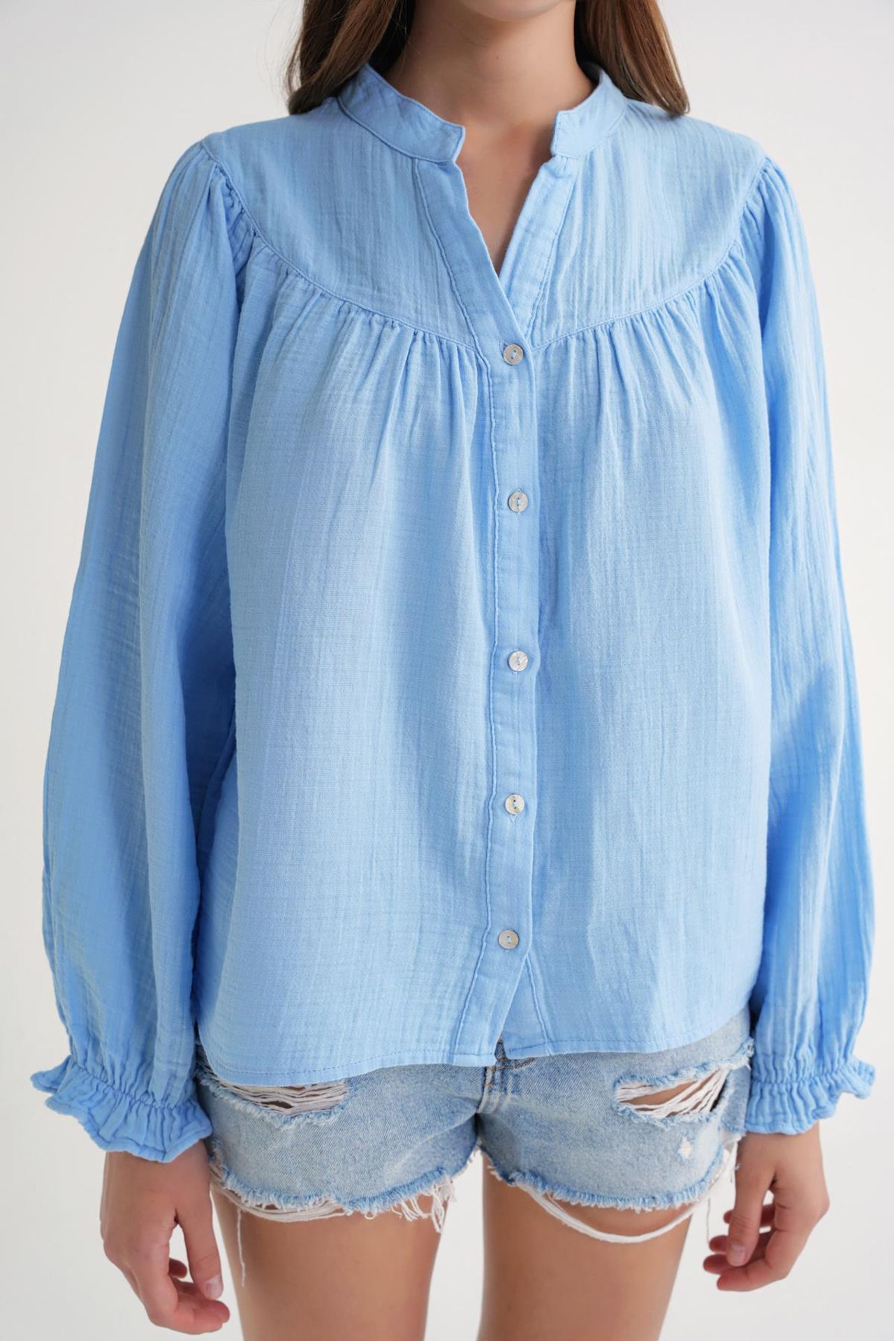 Mixray Cotton Mandarin Collar Button Shirt 4