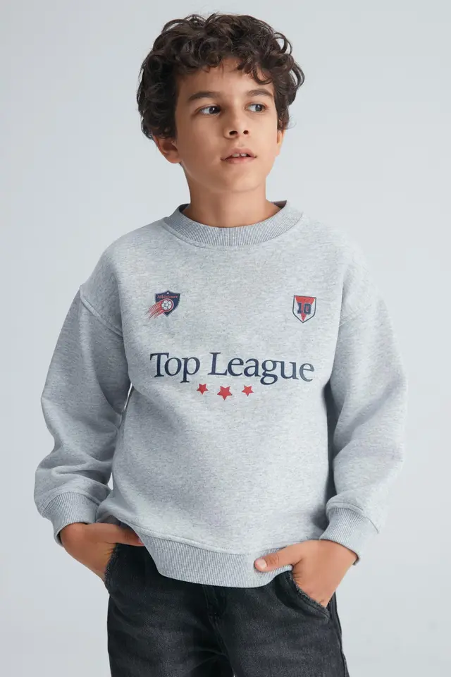 GRIMELANGE Crew Neck Text Print Sweatshirt