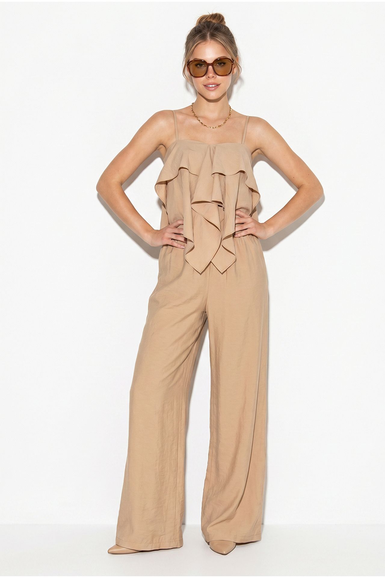LUCCI Strapless Frilled Blouse And Wide-Leg Trousers Set 4