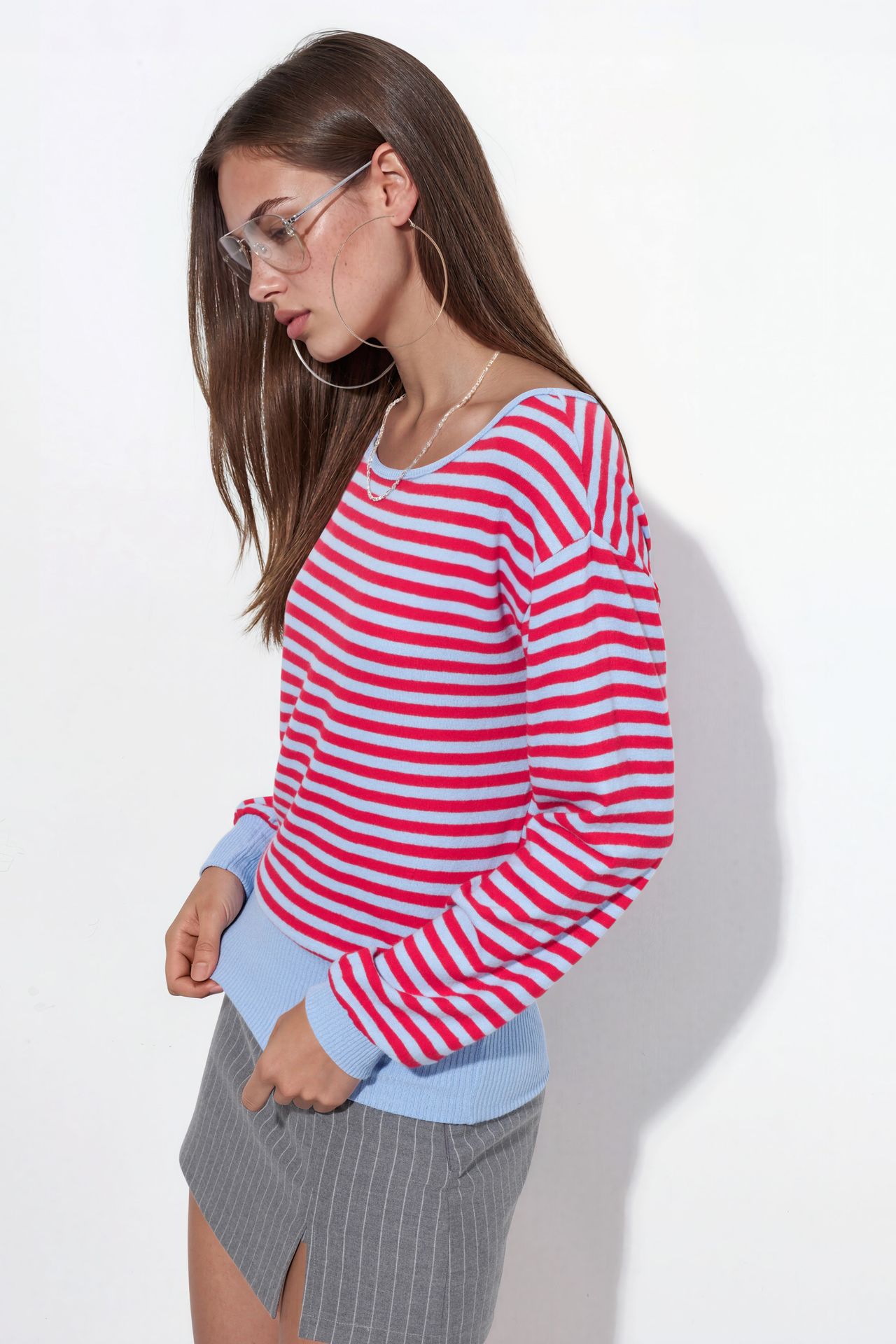 BUSEM Women's Striped Long-sleeve Ribbed T-shirt 2