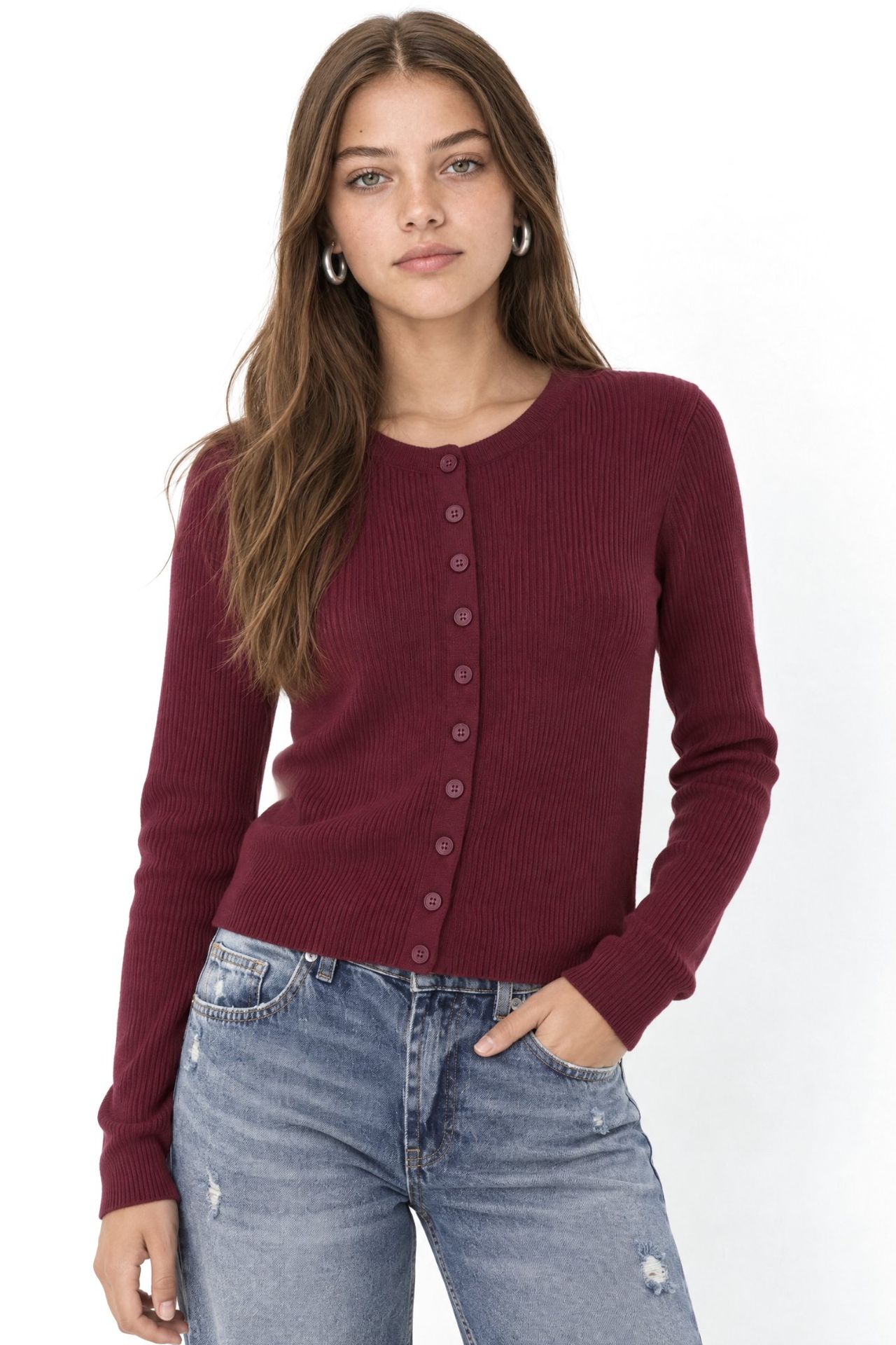 Mixray Buttoned Slim Fit Ribbed Knit Cardigan 1