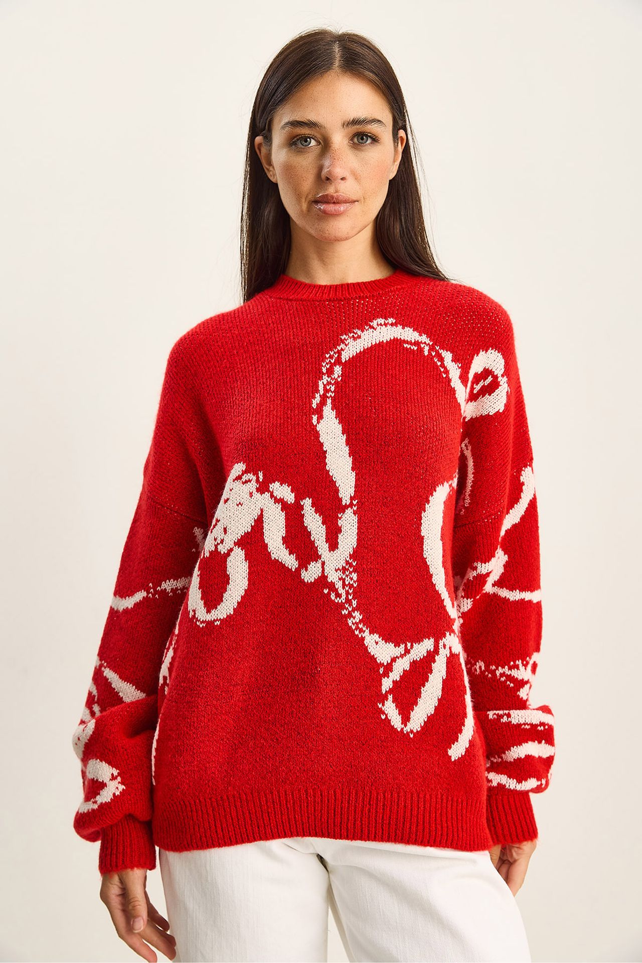 LUCCI Oversized Crew Neck Printed Knit Sweater 2