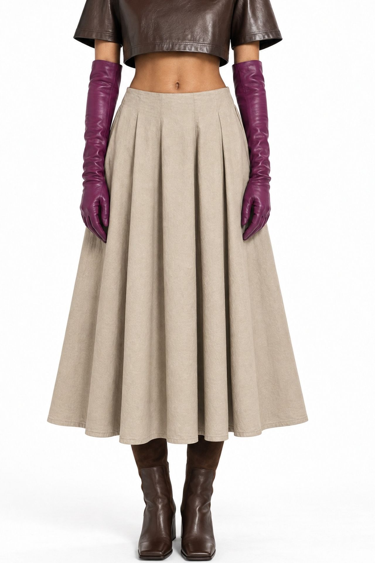 MIXRAY High Waist A-Line Midi Skirt 1