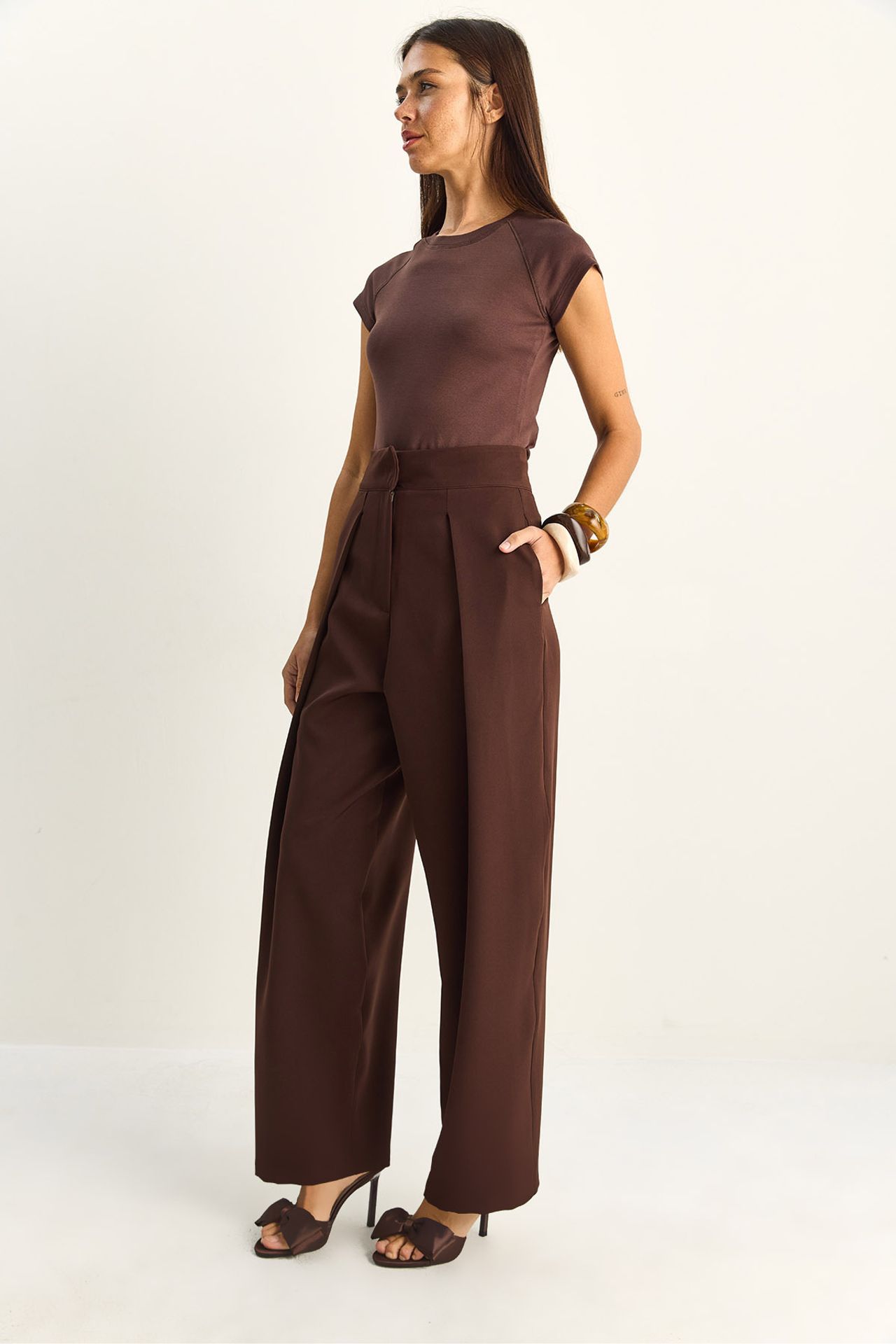 LUCCI High Waist Wide Leg Pants with Pleats 4