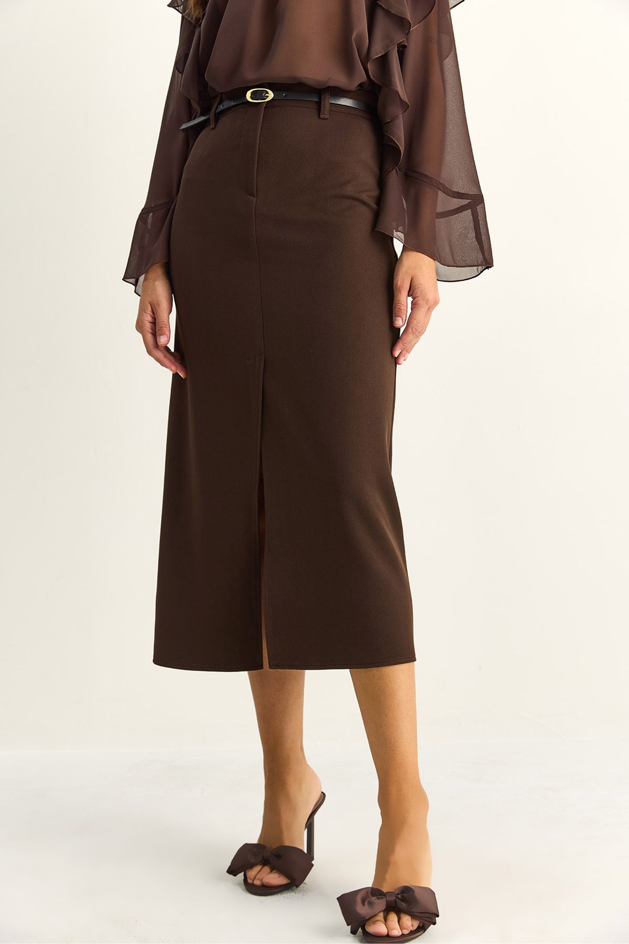 LUCCI High-Waist Midi Pencil Skirt With Slit 5