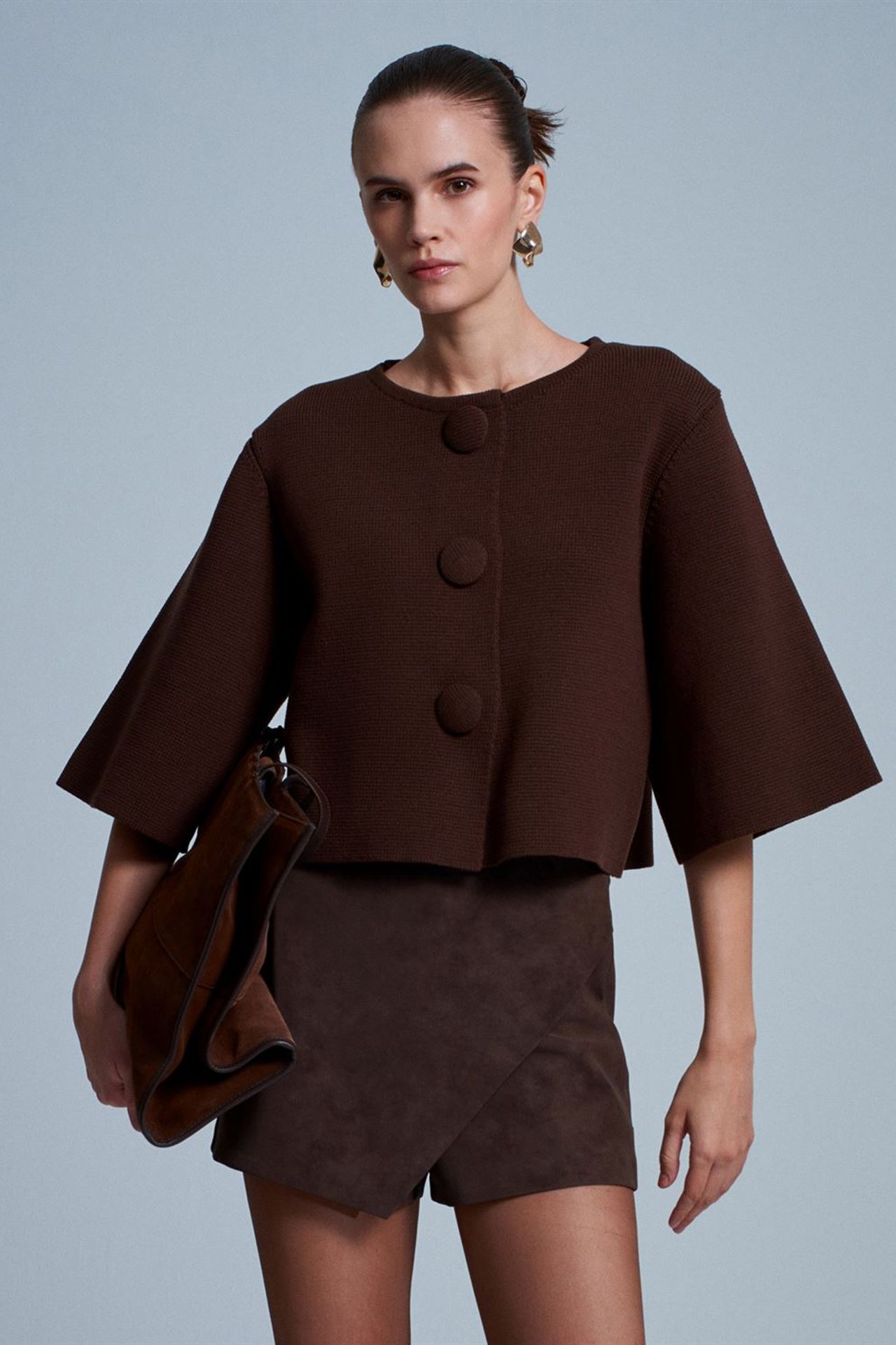 DILVIN Crop Jacquard Button Cardigan 4
