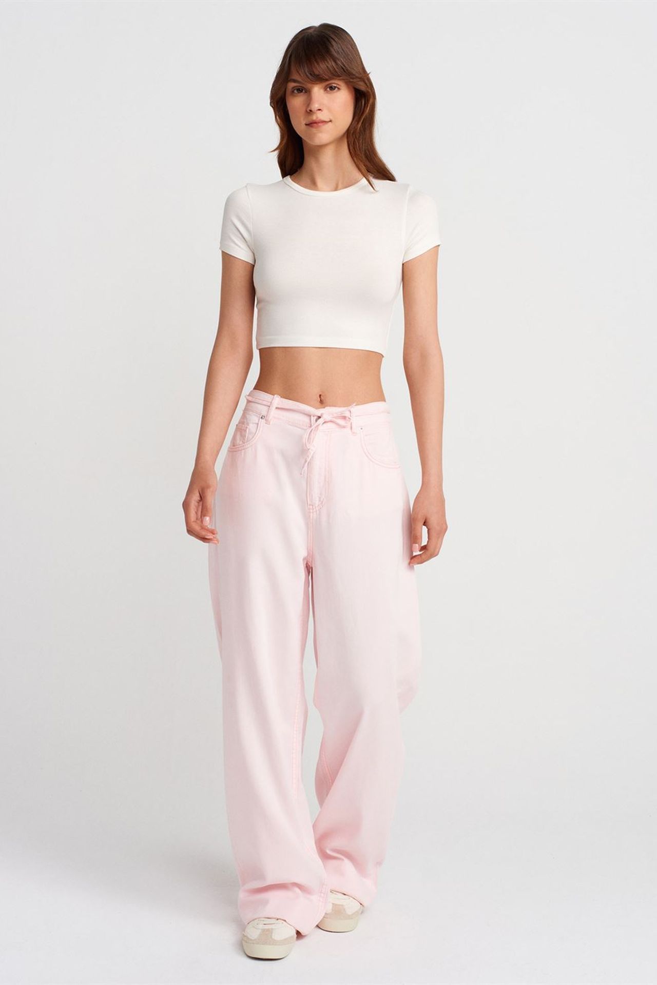 DILVIN Kadın Crop Slim Fit Bisiklet Yaka Tişört 4