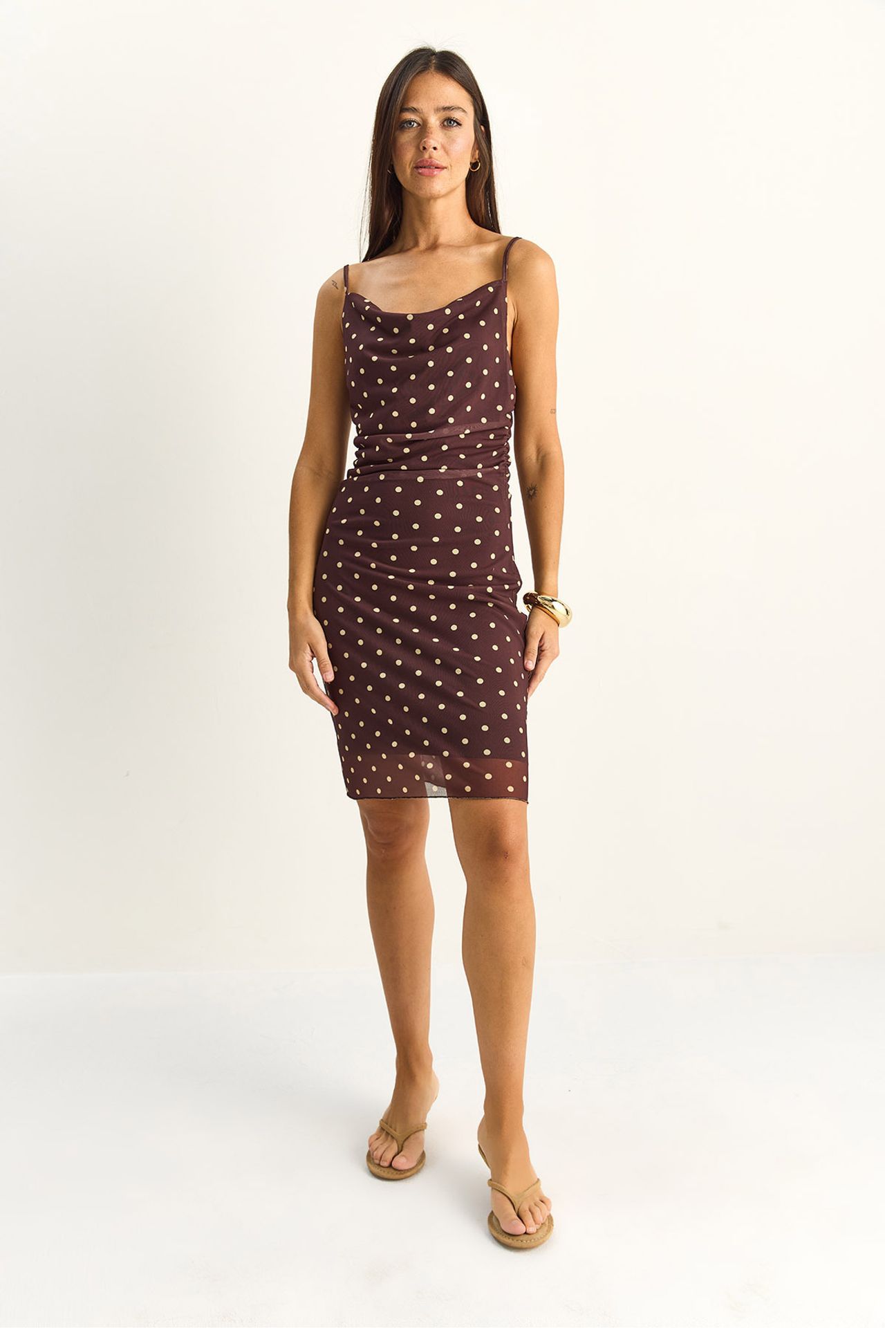 LUCCI Polka Dot Bodycon Midi Dress with Cowl Neck 2
