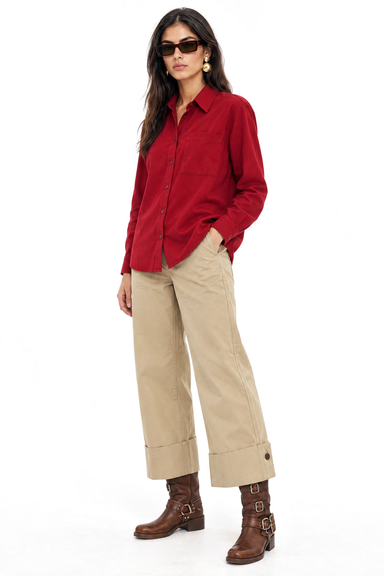 Mixray Long Sleeve Button-Up Shirt with Pocket 4