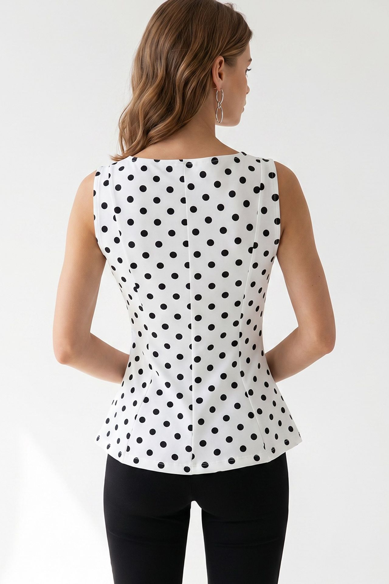 MIXRAY Fitted Polka Dot Peplum Blouse 6
