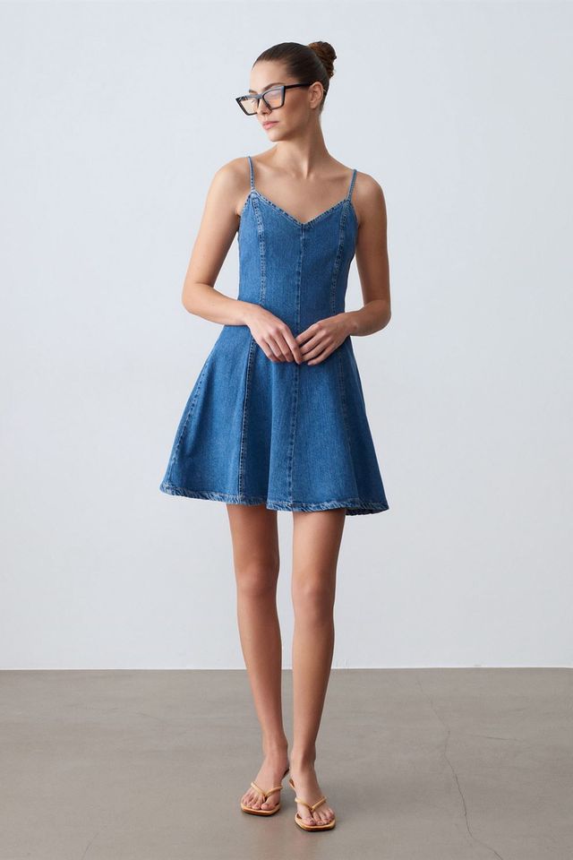 DILVIN Sleeveless A-Line Mini Denim Dress