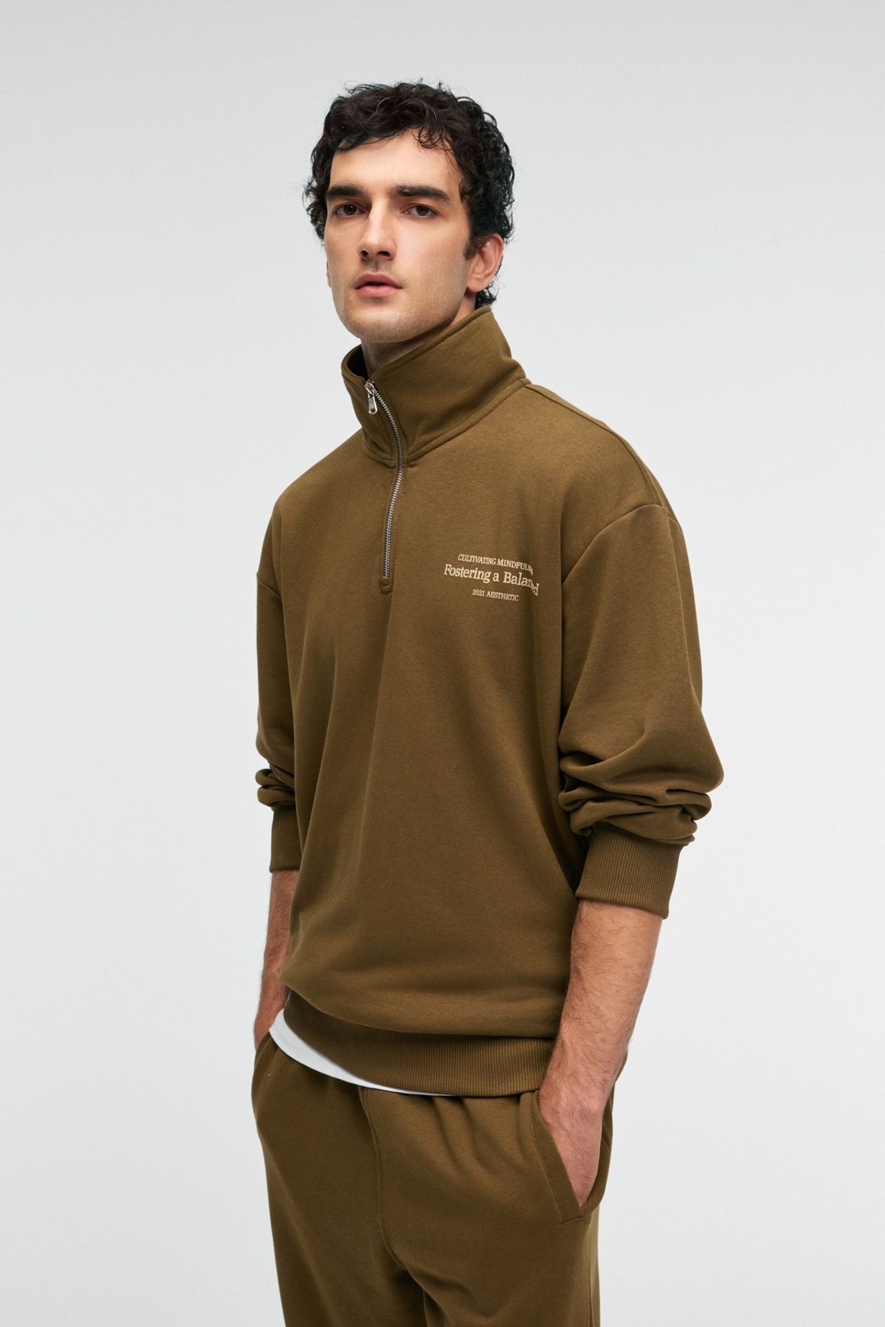 GRIMELANGE Yazı Baskılı Yarım Fermuarlı Sweatshirt 6