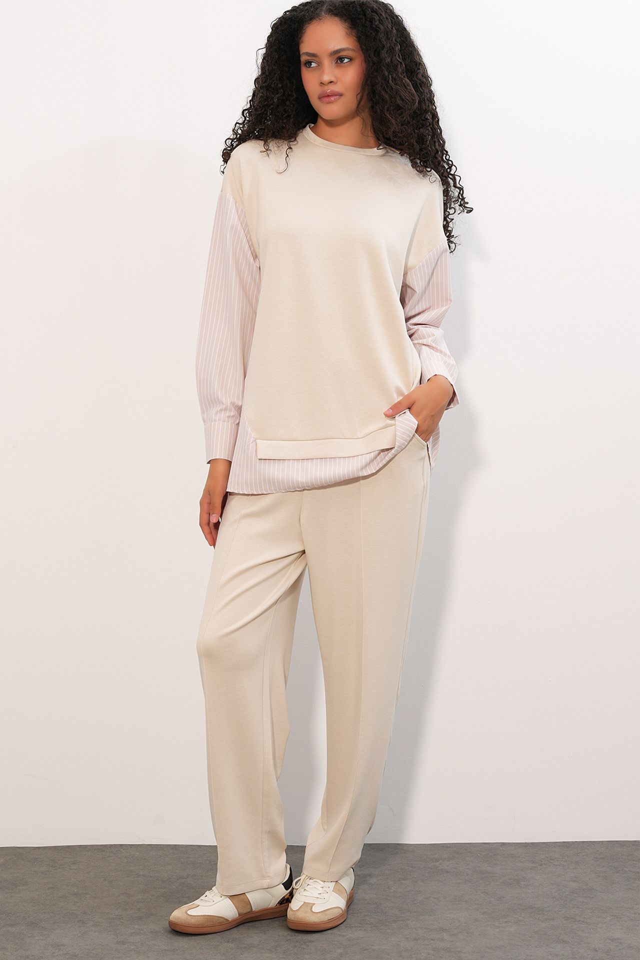 BDART Striped Long Crew Neck Two-Piece Coord Set 4