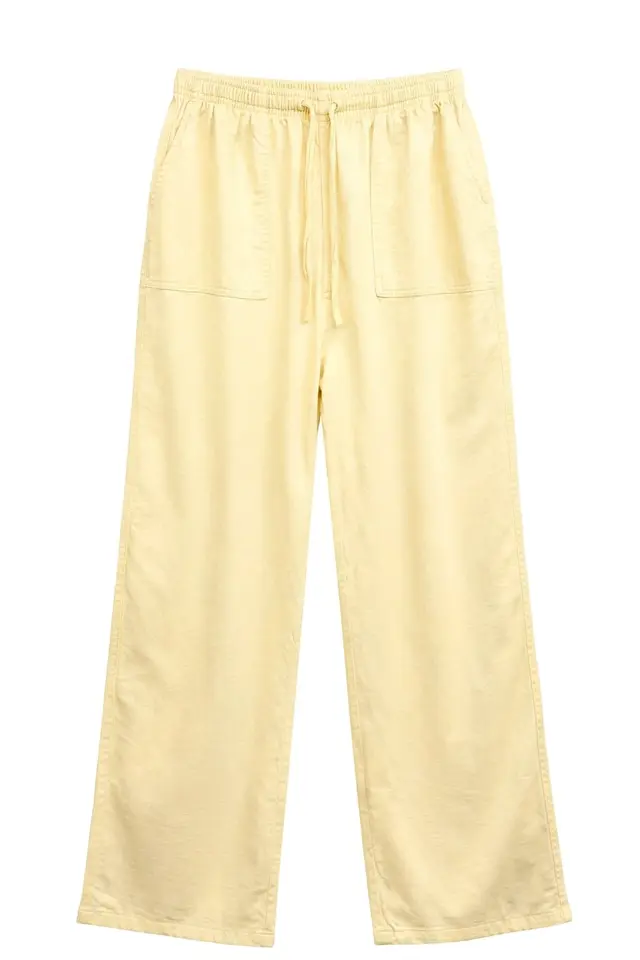 MIXRAY Mid Waist Straight Leg Cotton Pants with Tie Closure