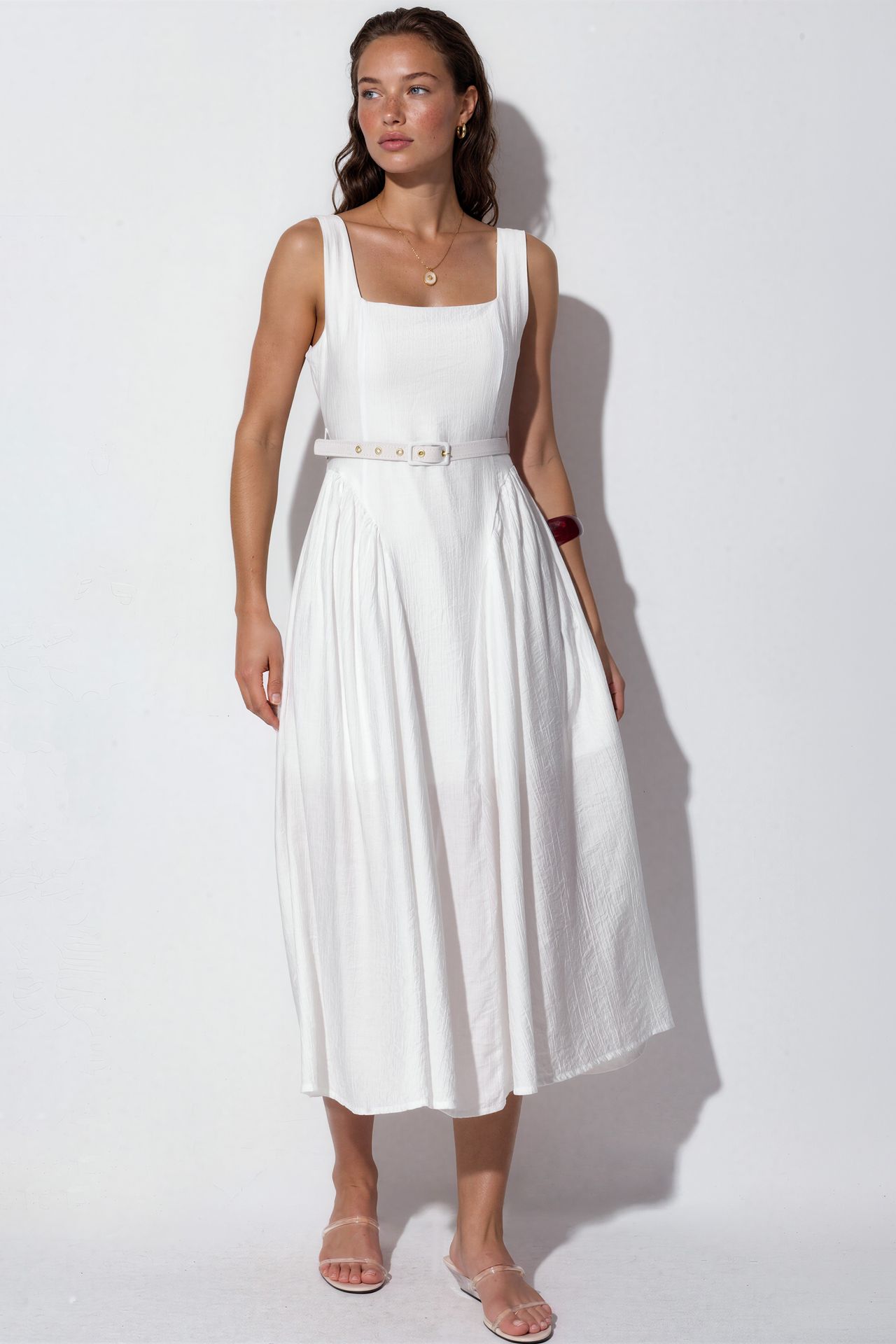 BUSEM Square Collar Belted Midi Dress 1