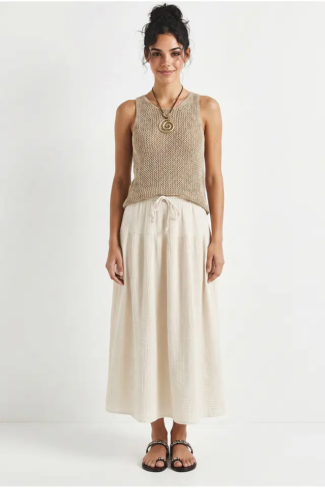 LUCCI High-Waist Midi A-Line Skirt
