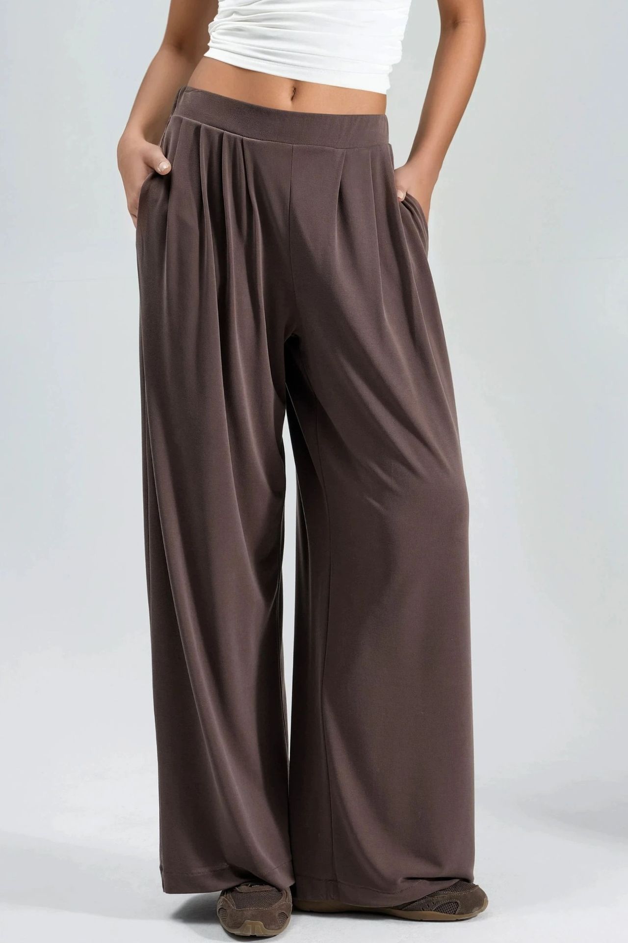 BUSEM Pleated Wide Leg Pants with Pockets