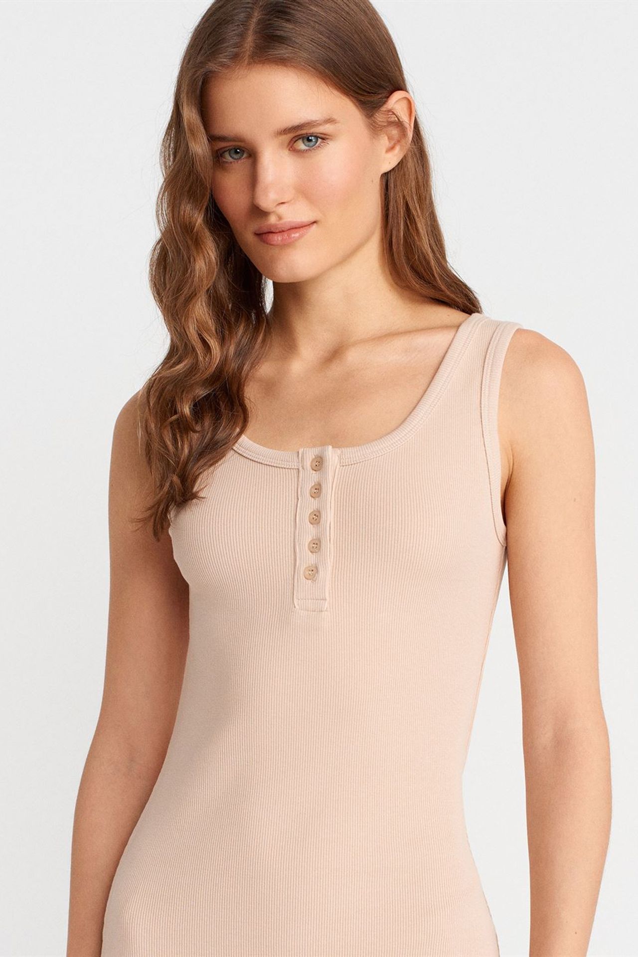 DILVIN Ribbed Midi Bodycon Dress With Buttons 4