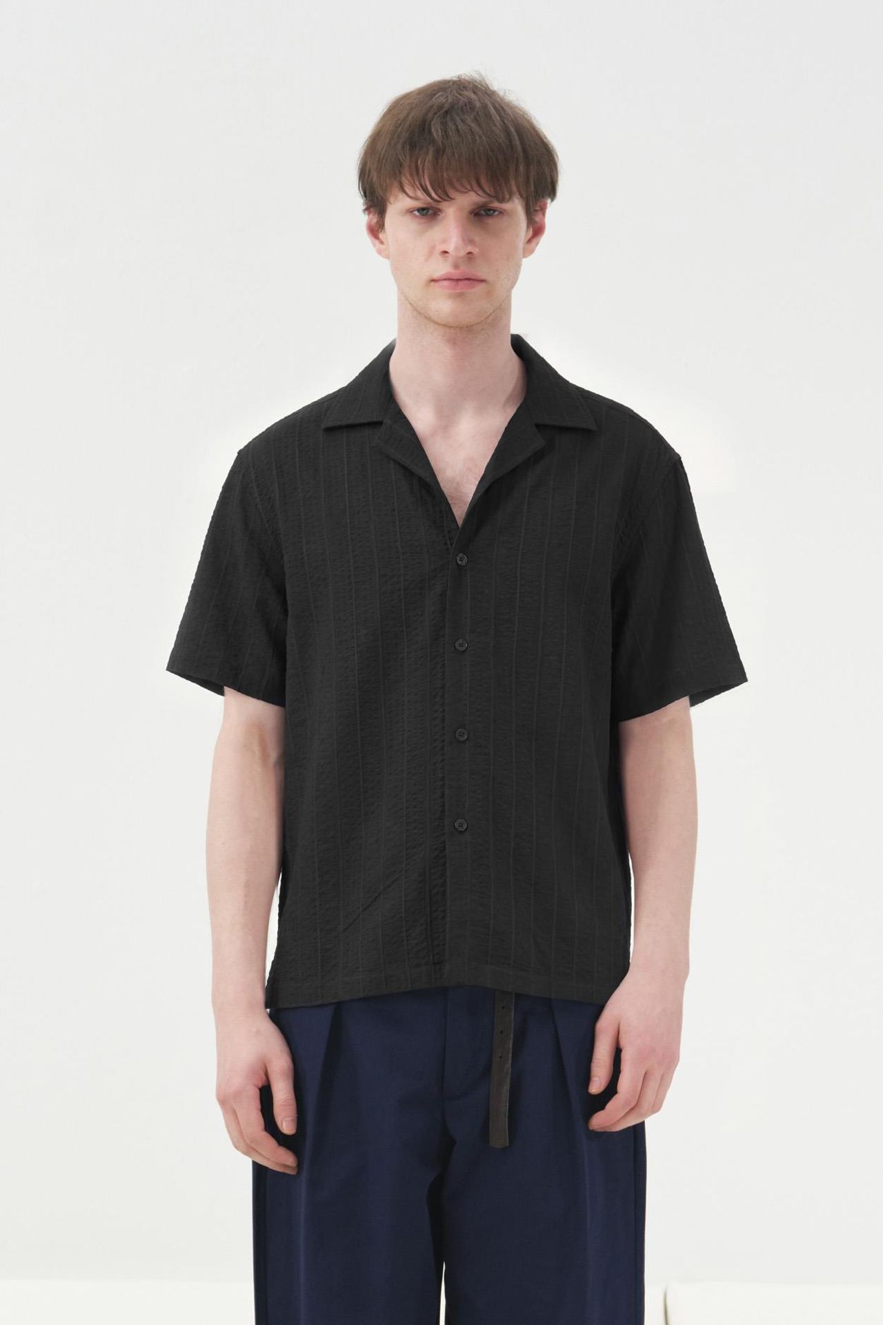 GIESTO Short Sleeve Textured Cotton Shirt 1