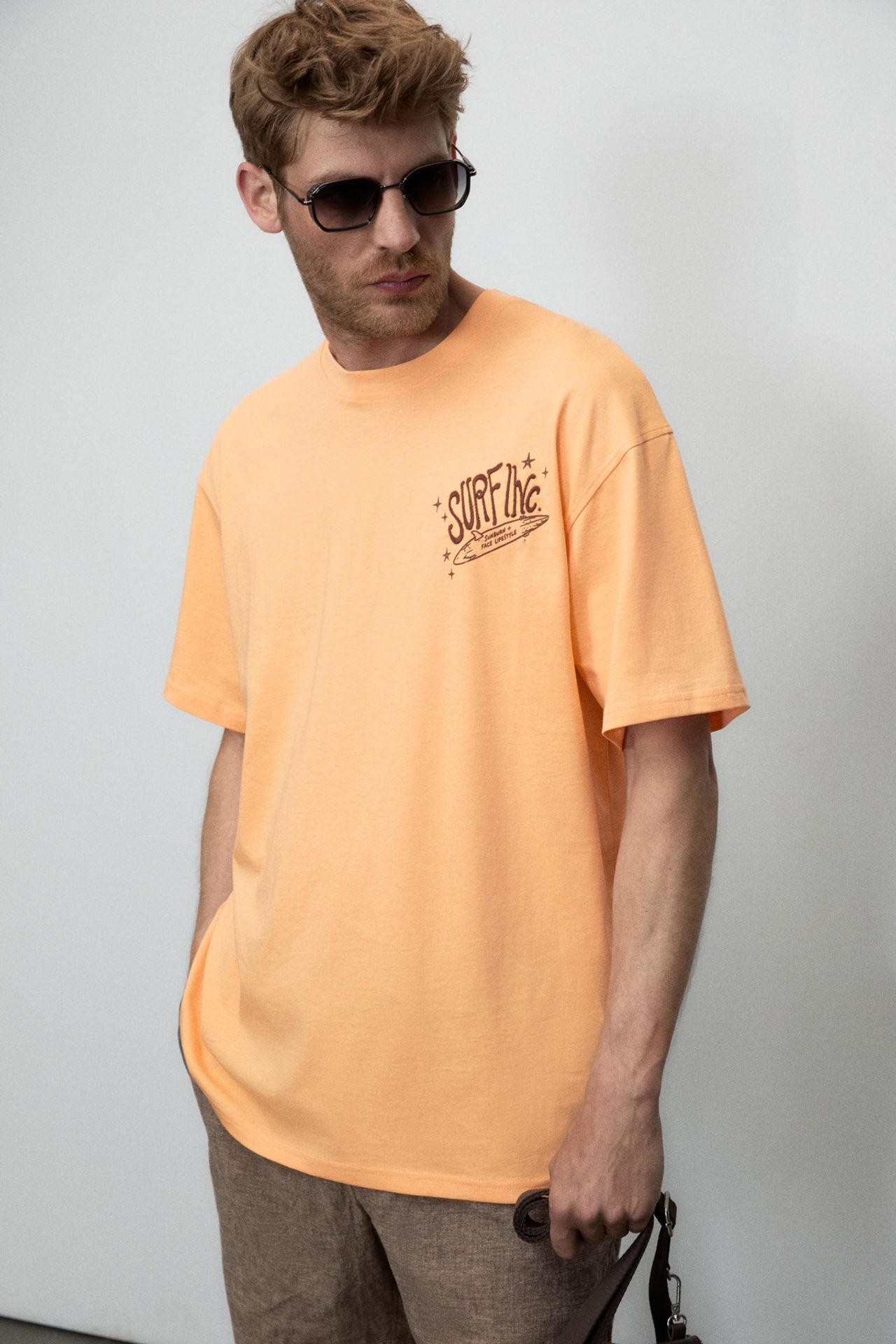 GRIMELANGE Baskılı Oversize Bisiklet Yaka Tişört 3