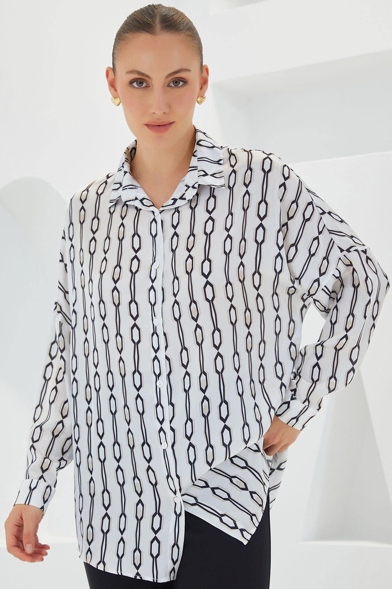 Oversized Satin Button-Front Shirt 3