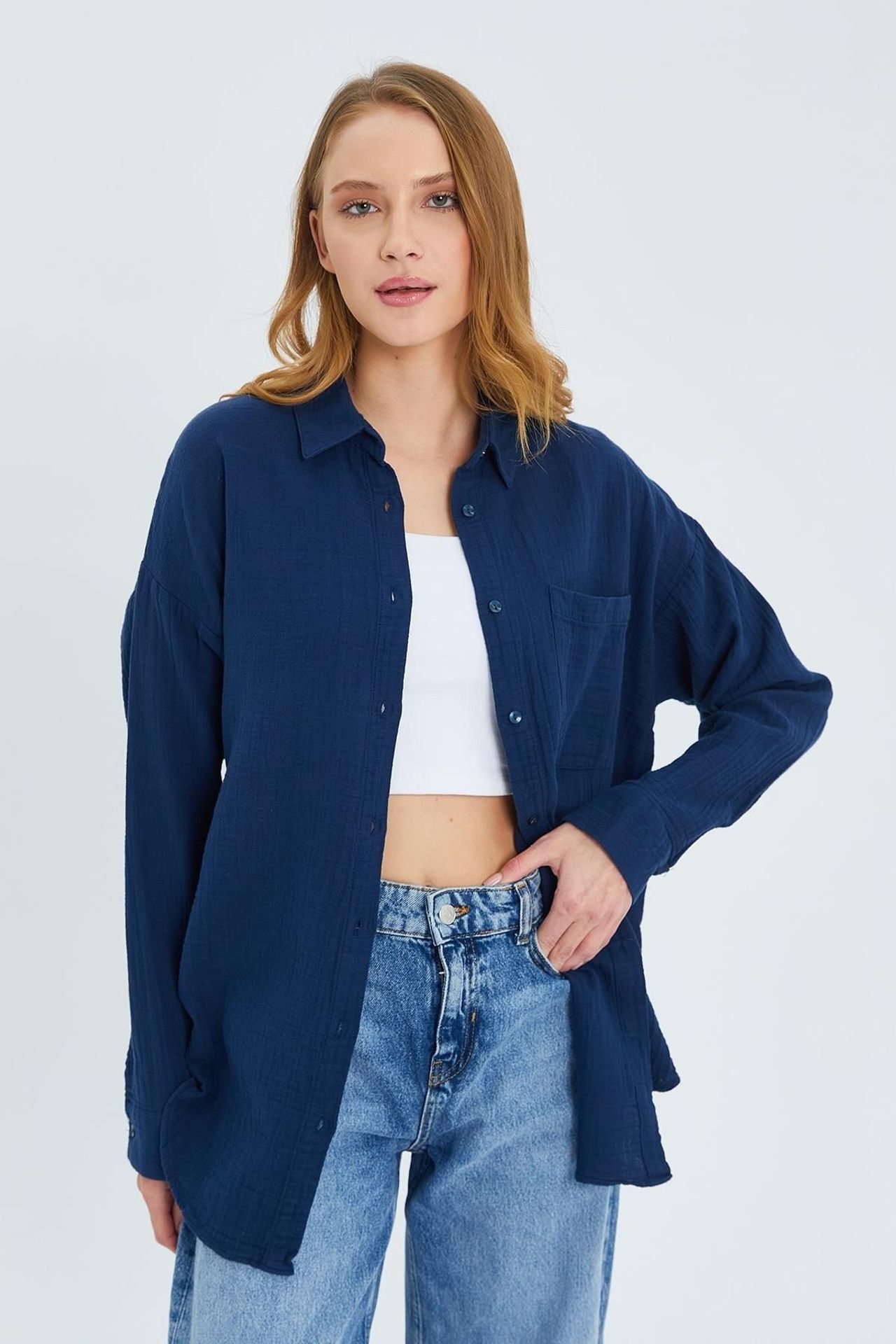 Mixray Oversize Shirt with Pocket Detail 1